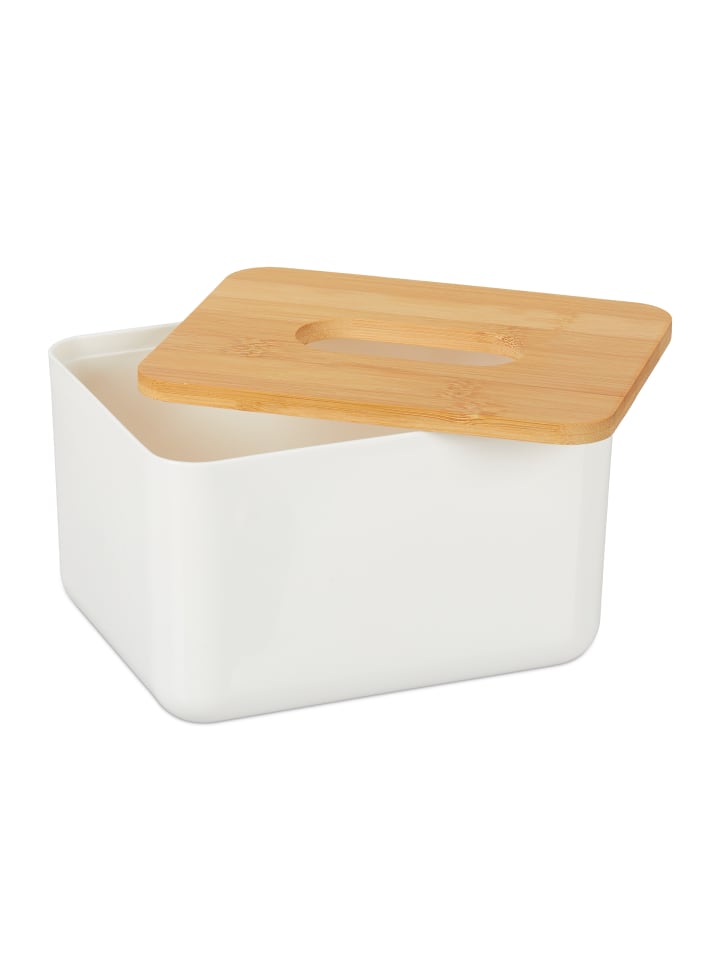 relaxdays Tücherbox in Weiß/Natur - (B)17 x (H)10 x (T)13 cm günstig kaufen onesize