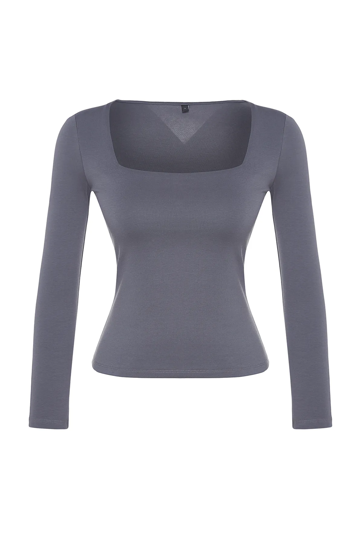 Trendyol Collection  Anthrazitfarbene Strickbluse aus Baumwolle mit quadratischem Kragen und regulärer Passform TWOAW24BZ00016