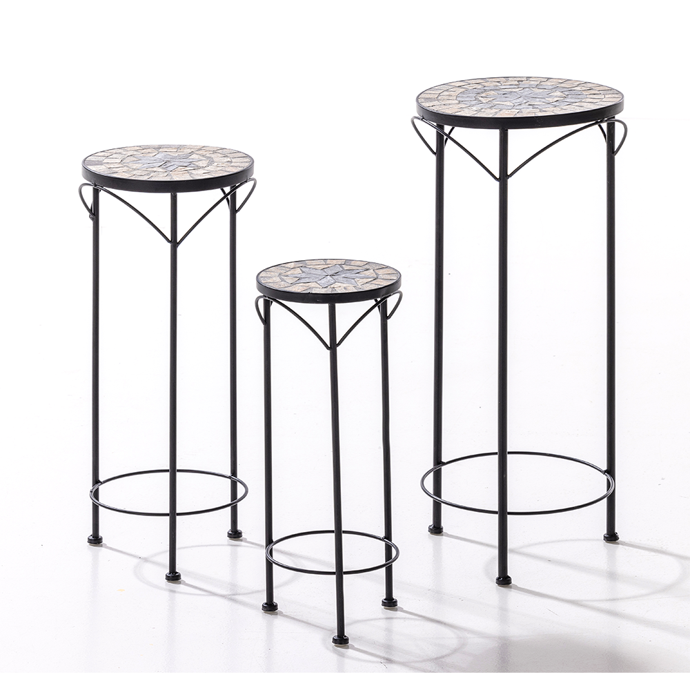 HC Garten & Freizeit Mosaik Blumenständer 3er Set aus Metall Pflanzenständer Set schwarz