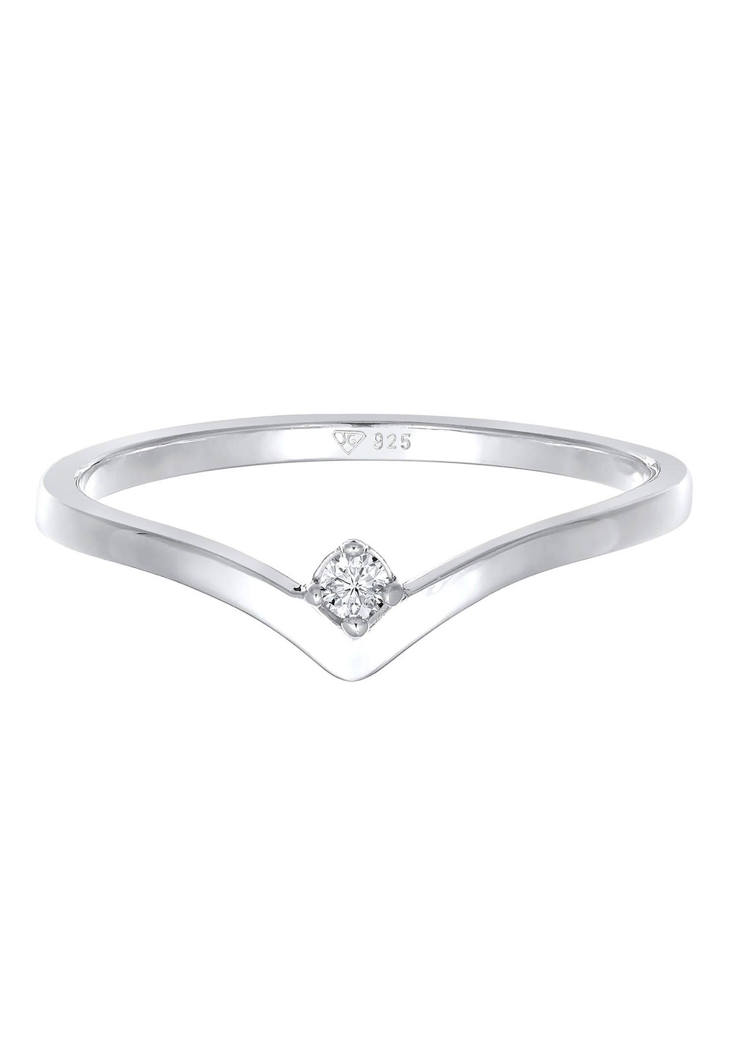 Kolczyki damskie Elli DIAMONDS w kształcie litery V z diamentem (0,035 ct.) w srebrze próby 925