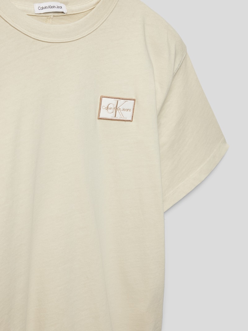 T-Shirt mit Label-Patch Modell 'BADGE MINERAL' in beige