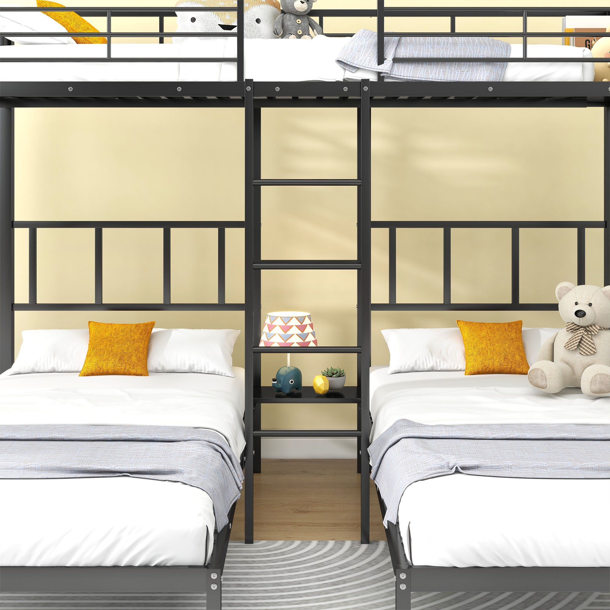 Flieks Etagenbett, Dreierbett Kinderbett Metallbett mit Leiter 90x200cm*3
