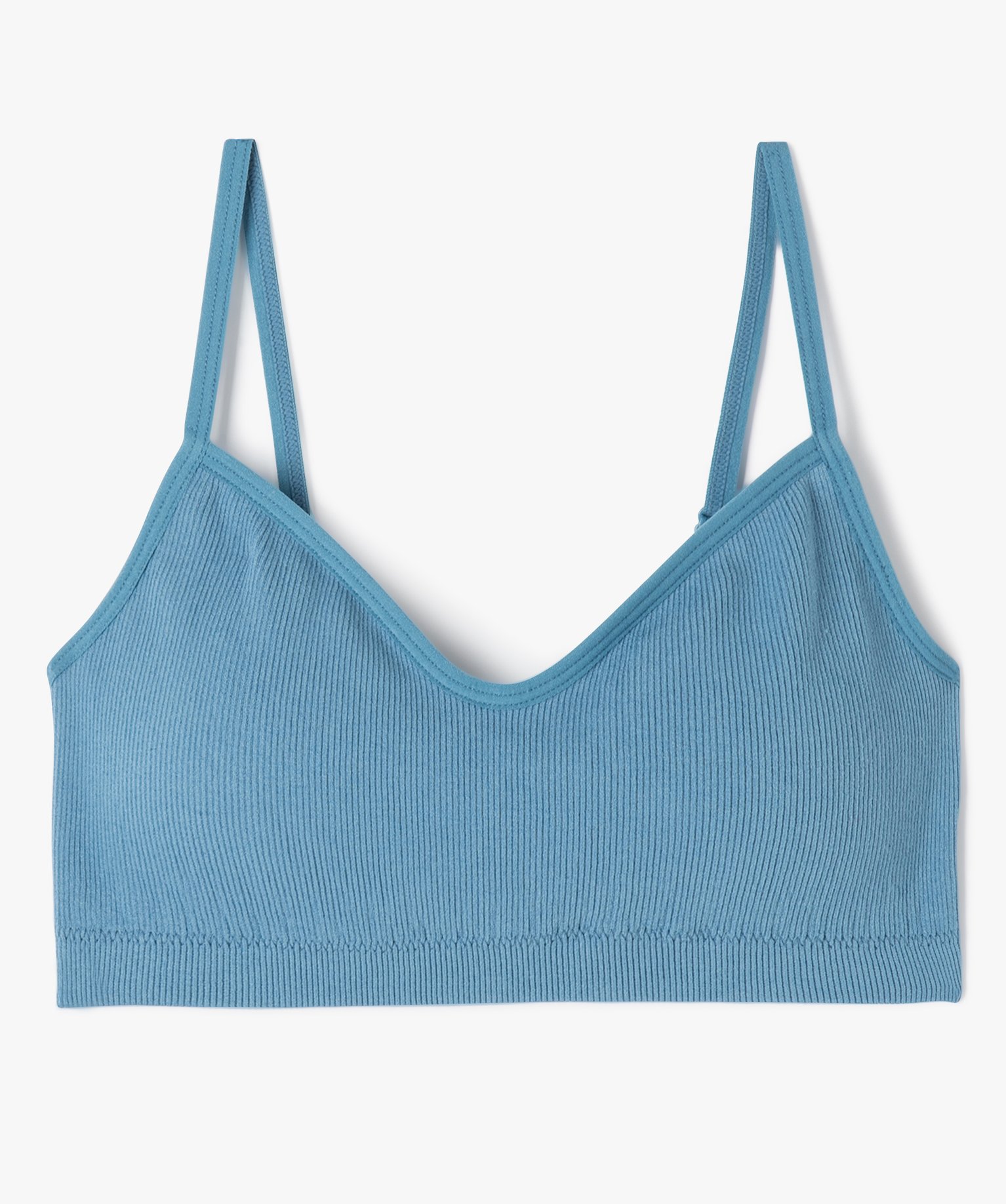 Brassière à fines bretelles en maille ctelée avec mouss... bleu | GEMO