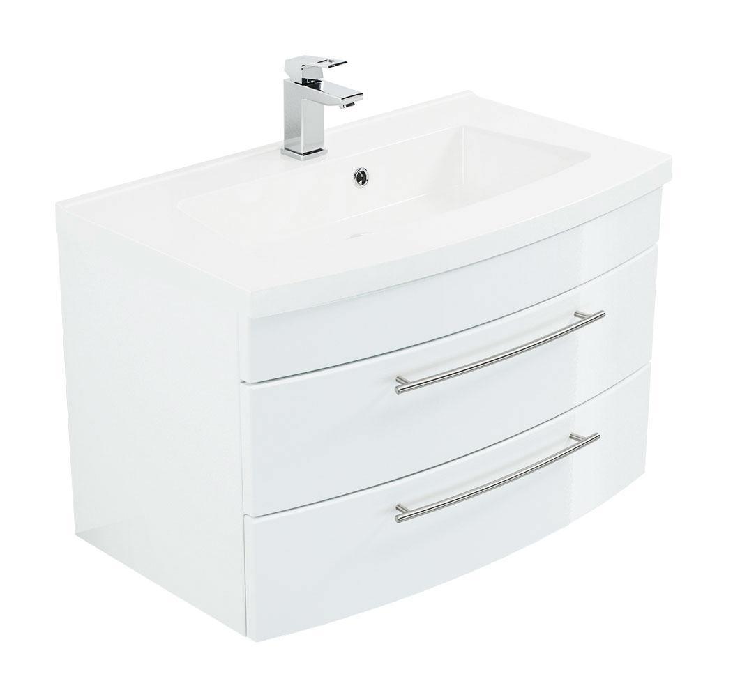 Posseik Badmöbelset Luna 80 mit runder Front Spiegelschrank LED Hochschrank weiss hg EEK: F