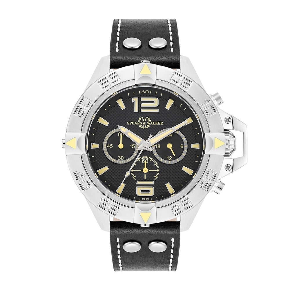 Spears & Walker Montre à quartz Varus II Argent Cuir véritable en Noir Montre