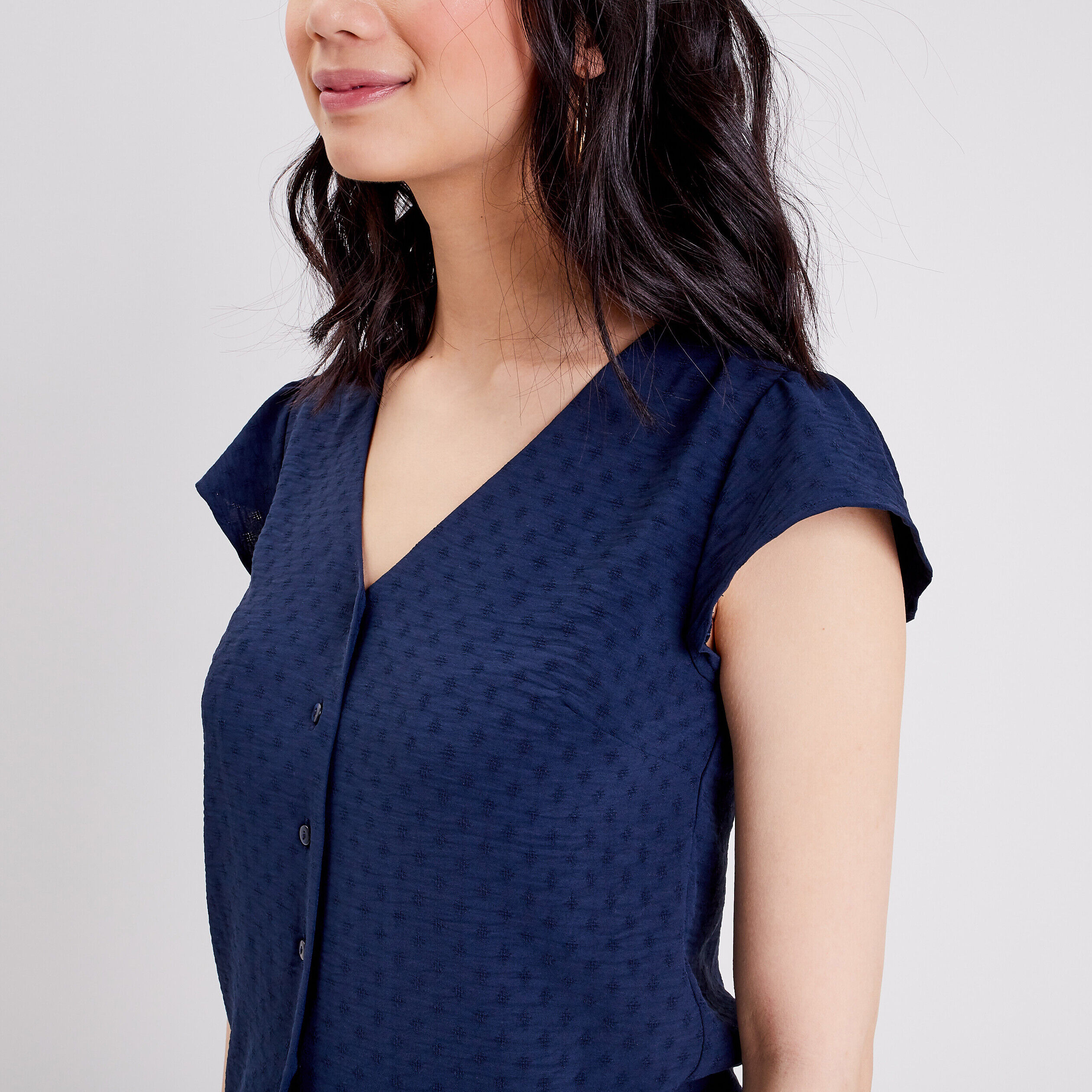 Chemise manches courtes bleu marine femme | Cache Cache