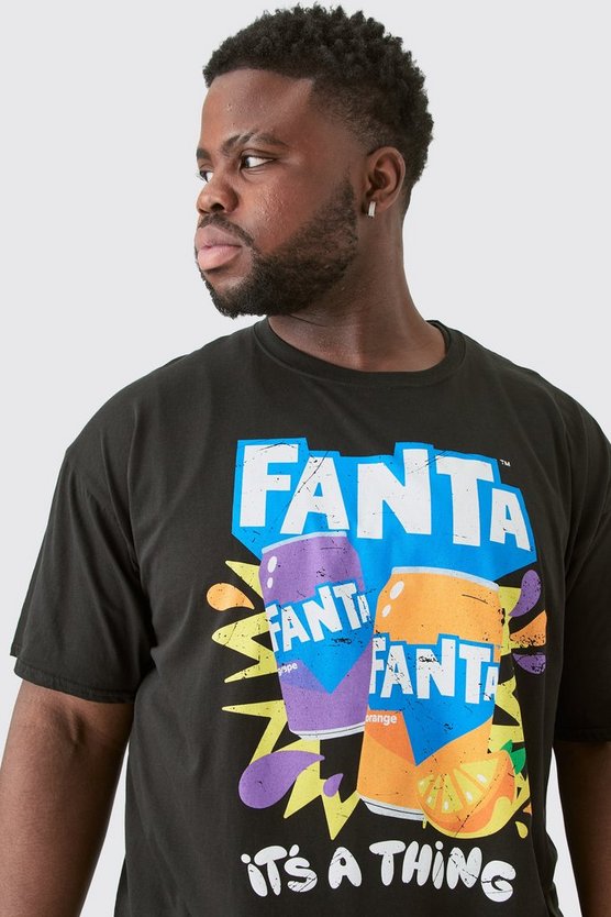 Plus schwarzes T-Shirt mit lizenziertem Fanta-Print