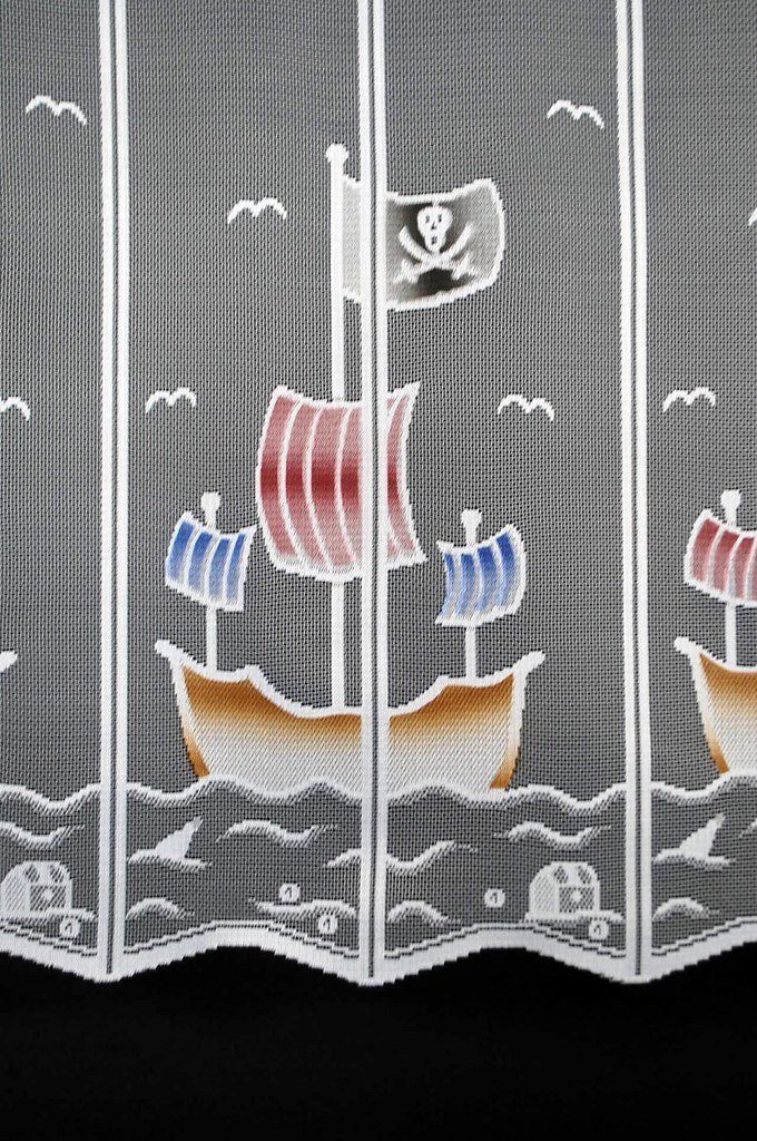Scheibengardine nach Maß für Kinder Piratenschiff, Gardinen Kranzusch, Stangendurchzug (1 St), transparent, Stablöcher, transparent