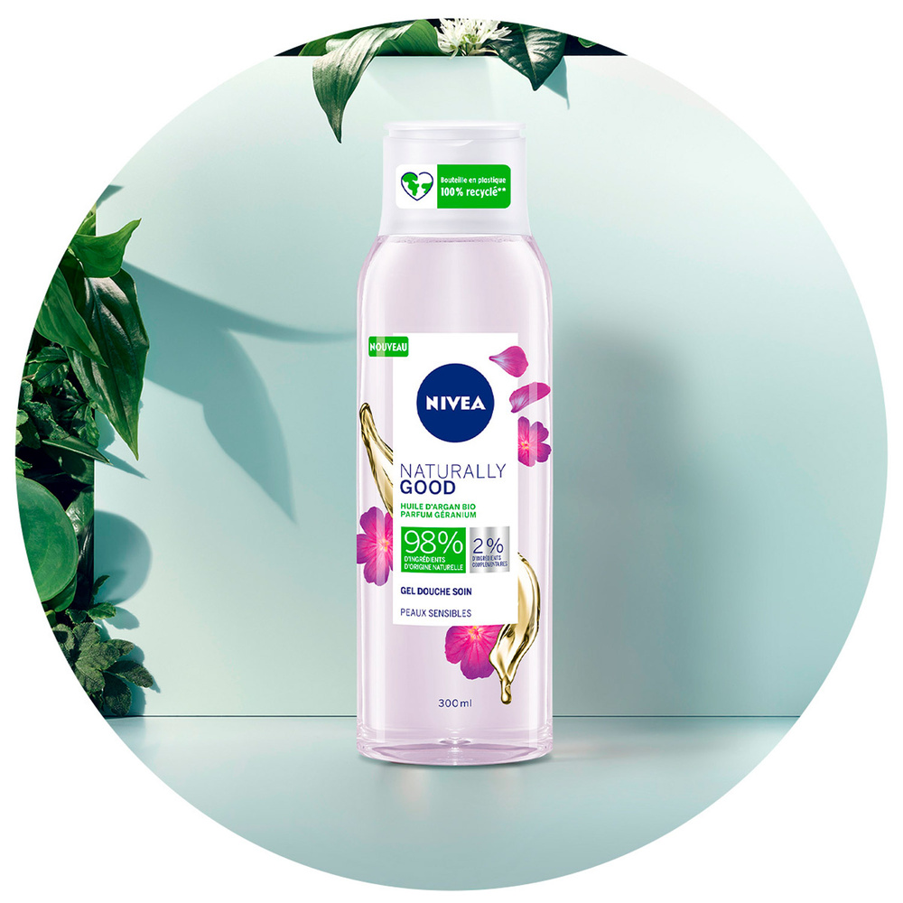 nivea NATURALLY GOOD - Gel douche géranium ethuile d'argan BIO Douche soin femme