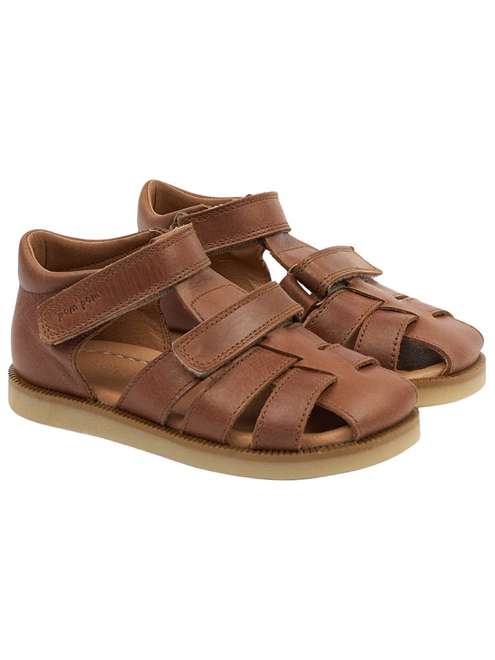 POM POM Leder-Halbsandalen in Hellbraun günstig kaufen