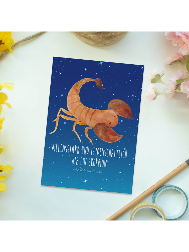 Mr. & Mrs. Panda Postkarte Sternzeichen Skorpion mit Spruch in Sternenhimmel Blau günstig kaufen onesize
