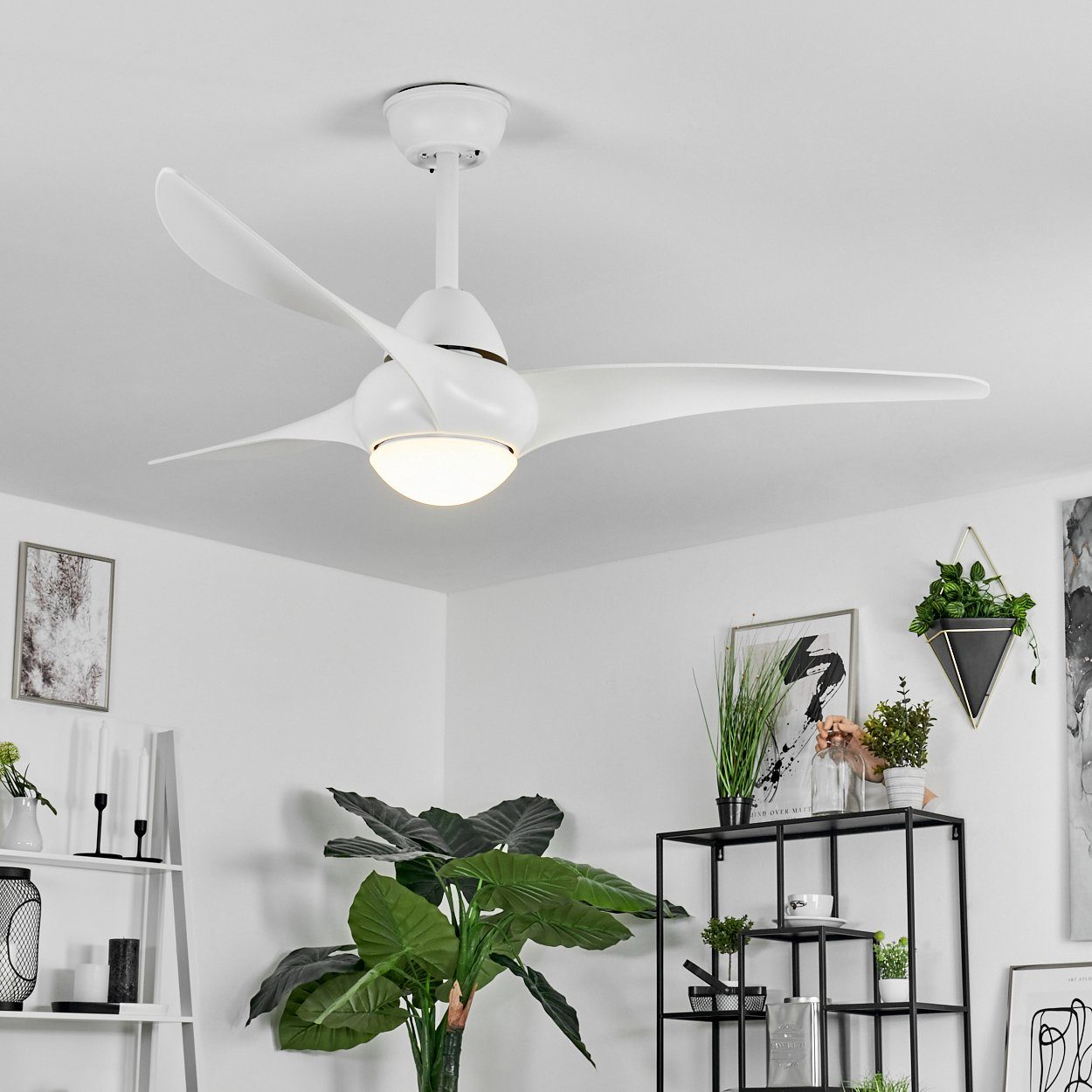 hofstein Tischturmventilator Deckenventilator aus Kunststoff in Weiß, 1 x LED 20 Watt (inkl)