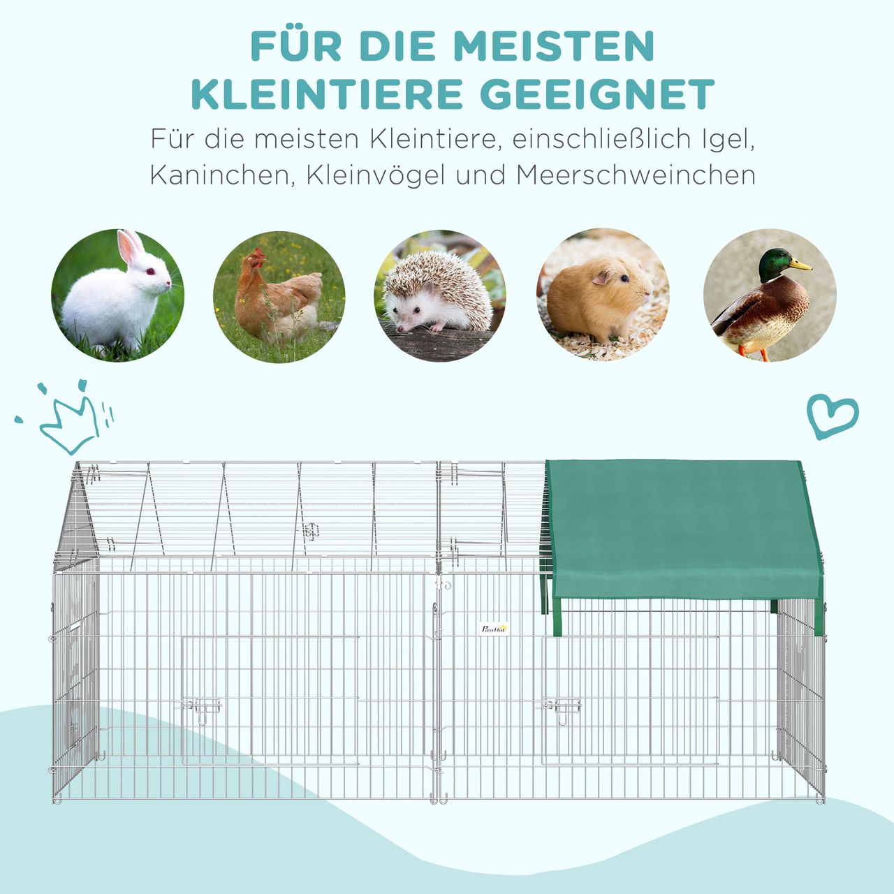 PawHut Freigehege, Kleintiergehege, Meerschweinchen Gehege, für Kleintiere, Grün