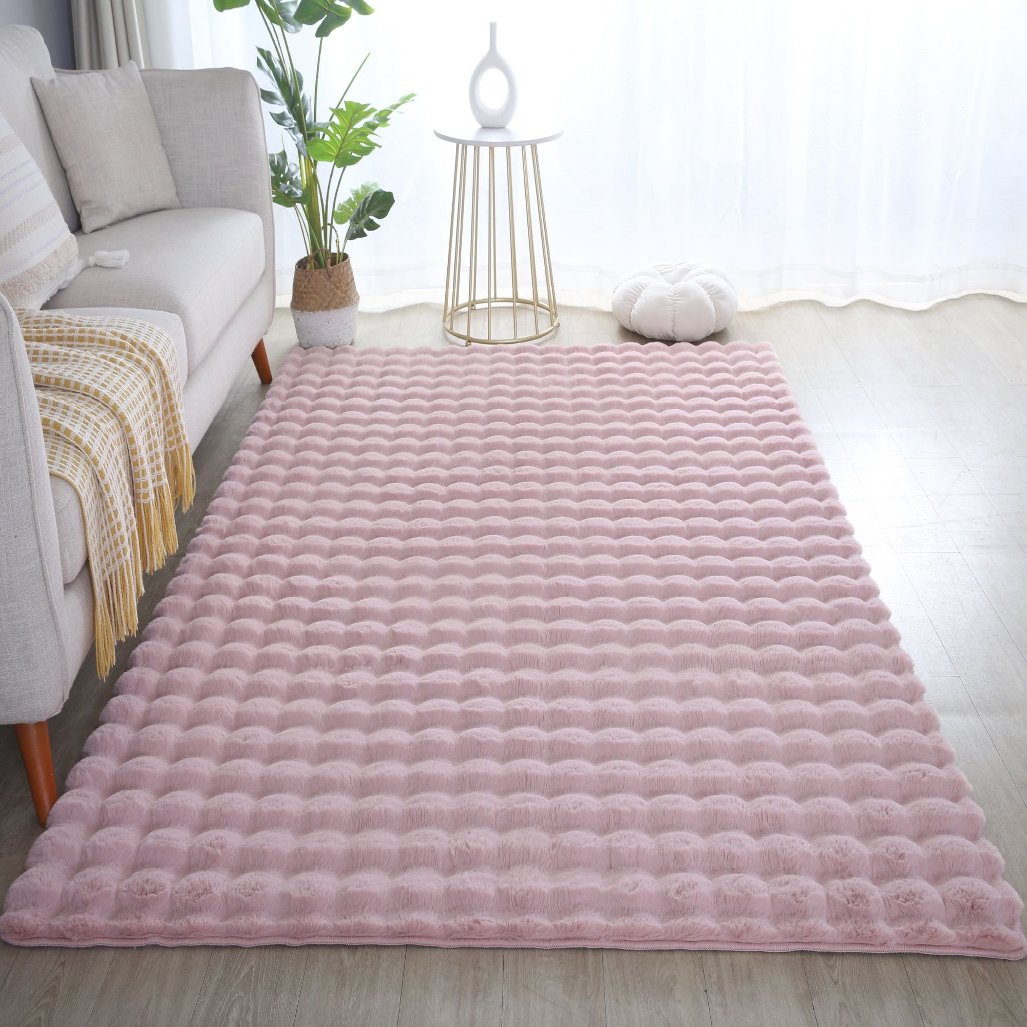 Fellteppich Unicolor - Einfarbig, Carpetsale24, Läufer, Höhe: 25 mm, Teppich Wohnzimmer Soft Einfarbig 3D Optik flauschig Plüsch Teppich