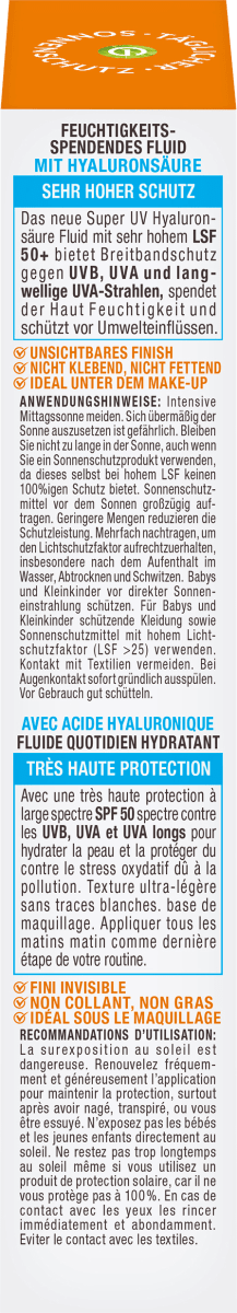 Sonnenfluid Gesicht super UV mit Hyaluronsäure, LSF 50+, 40 ml