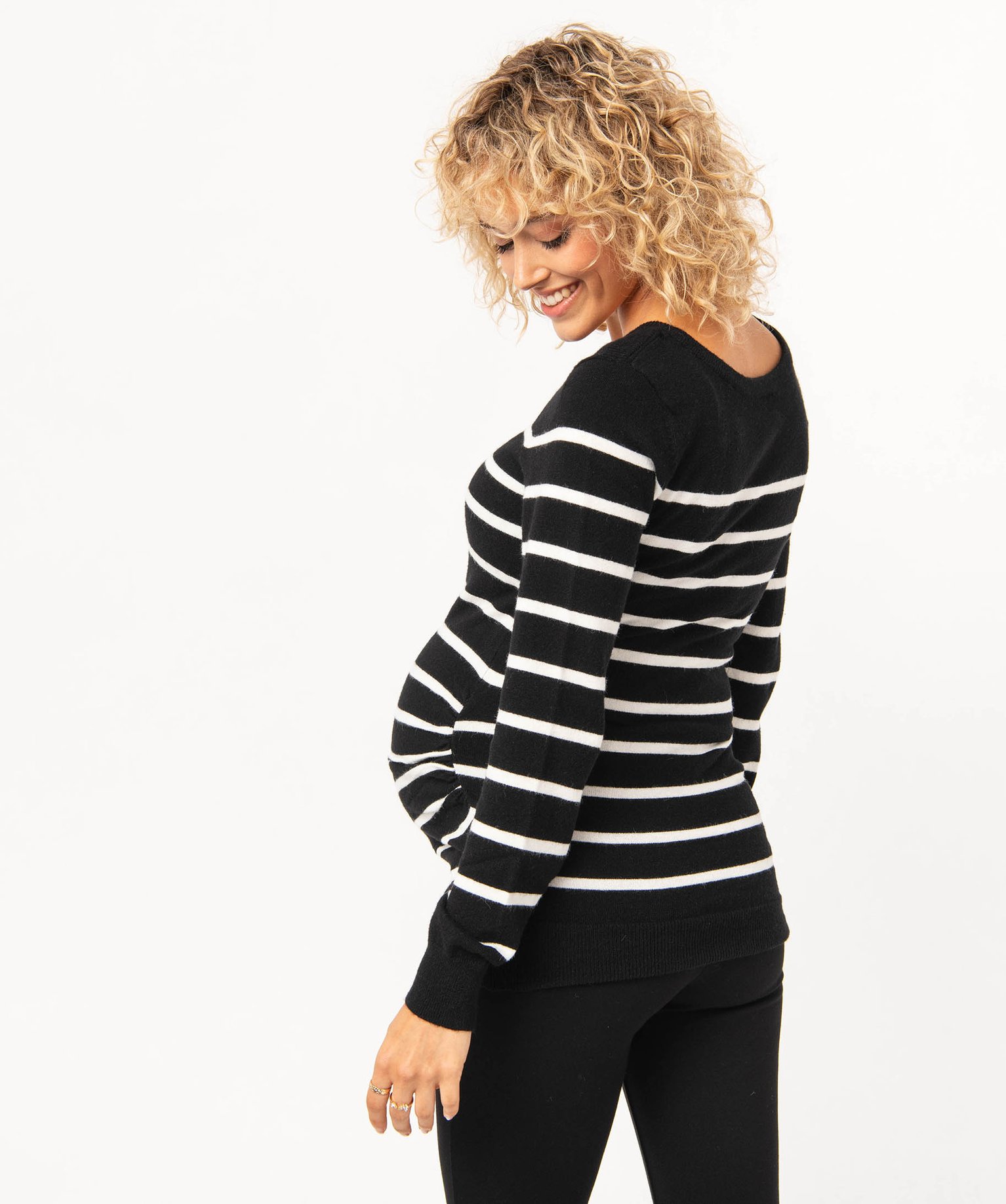 Pull de grossesse à rayures col rond noir | GEMO