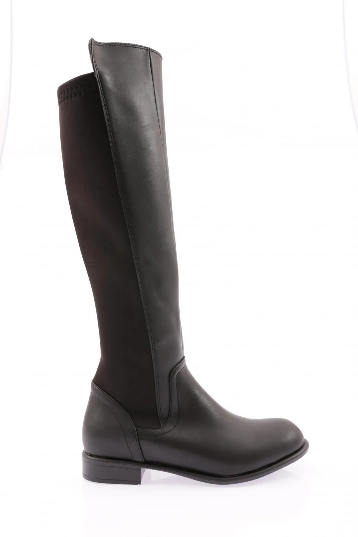 DGN  Schwarze kniehohe Ballerinas für Damen Modell 501 – Stretchbogen und seitlicher Reißverschluss