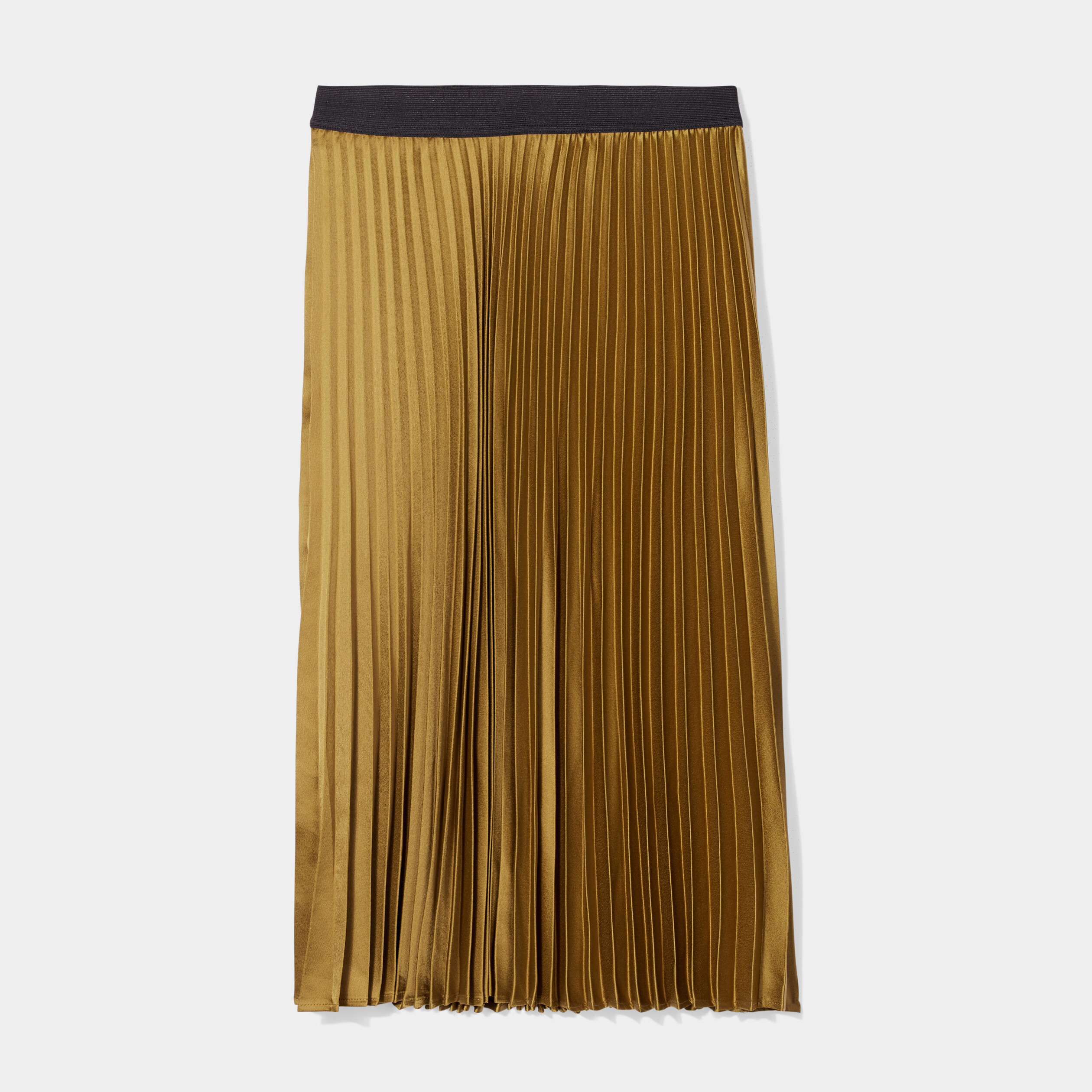 Jupe midi plissée en satin vert olive femme | La Halle