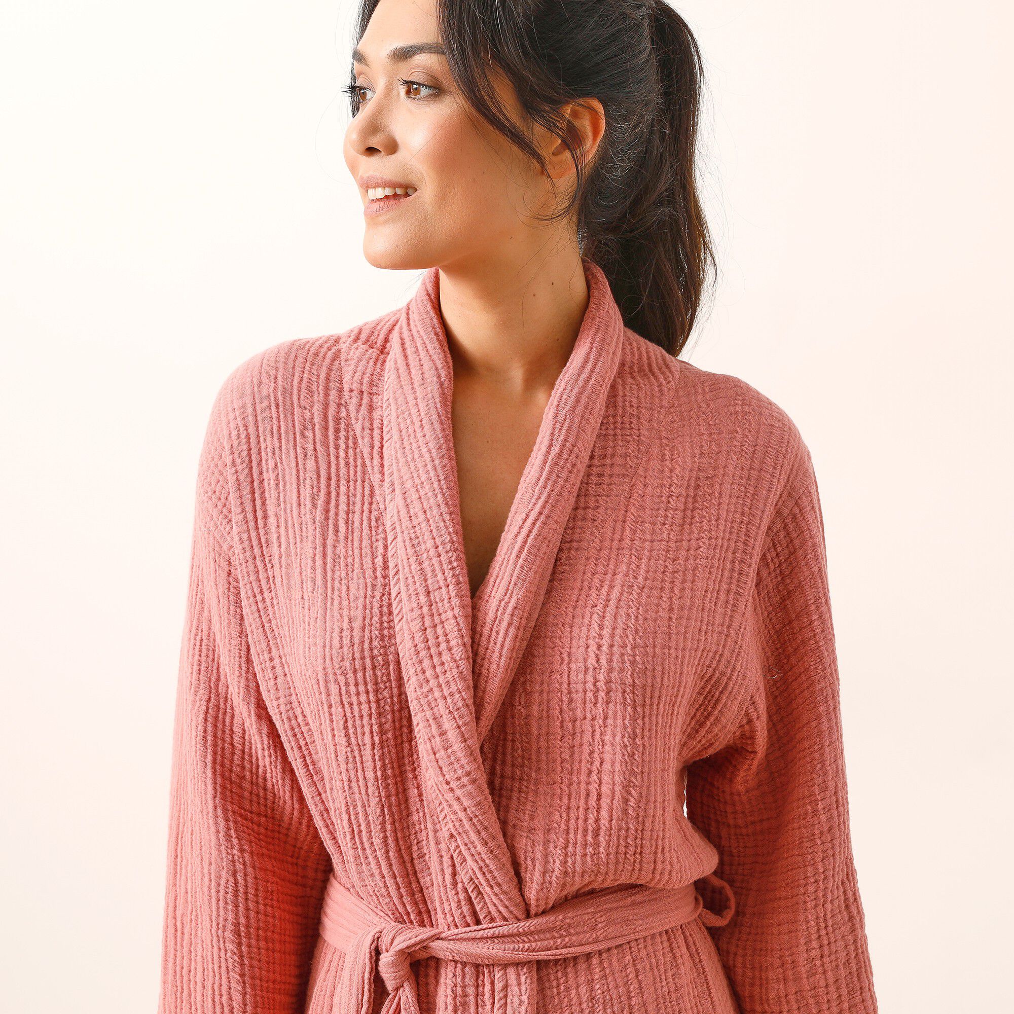 Peignoir uni en triple gaze de coton