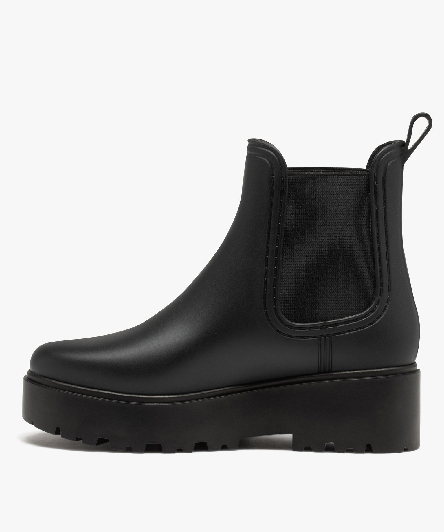 Boots femme unies style Chelsea à semelle plateforme crantée noir | GEMO