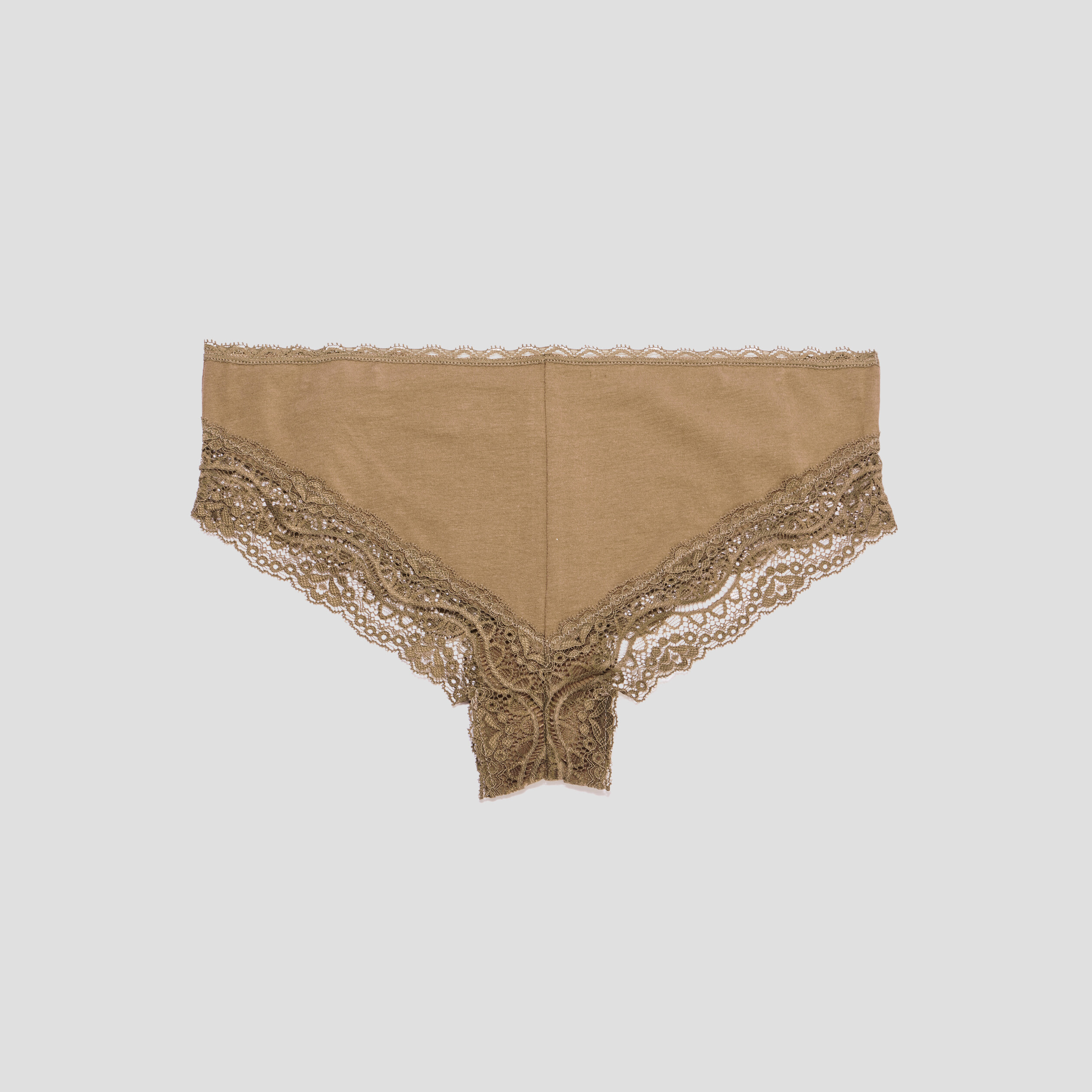 Lot 3 shortys en coton avec dentelle vert kaki femme | La Halle
