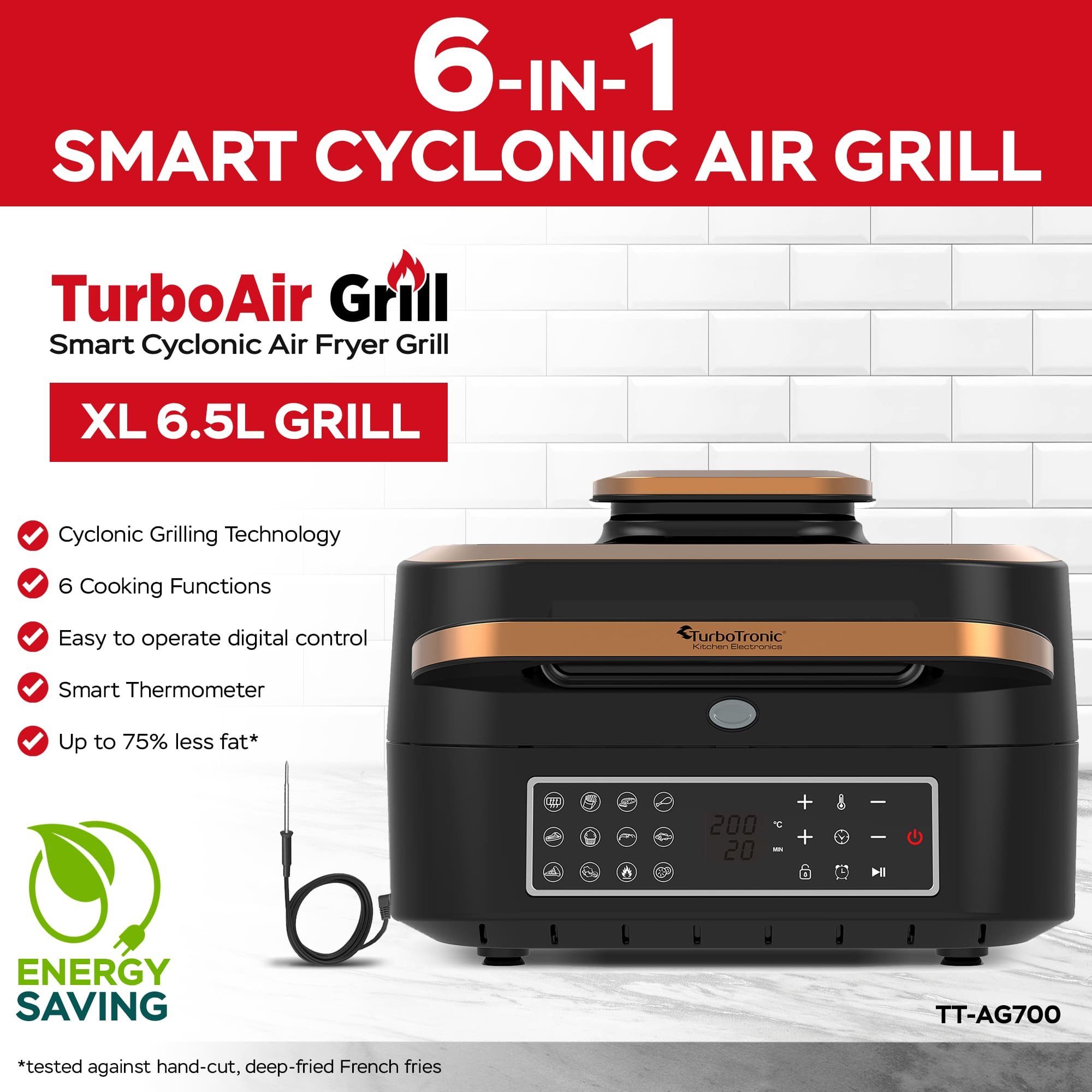 TurboTronic by Z-Line Heißluftfritteuse bis 260°C Food Grill mit digitalem Temperaturfühler 6,5 L Volumen, 1800 W, Tischgrill mit Crisper Plate Steakgrill