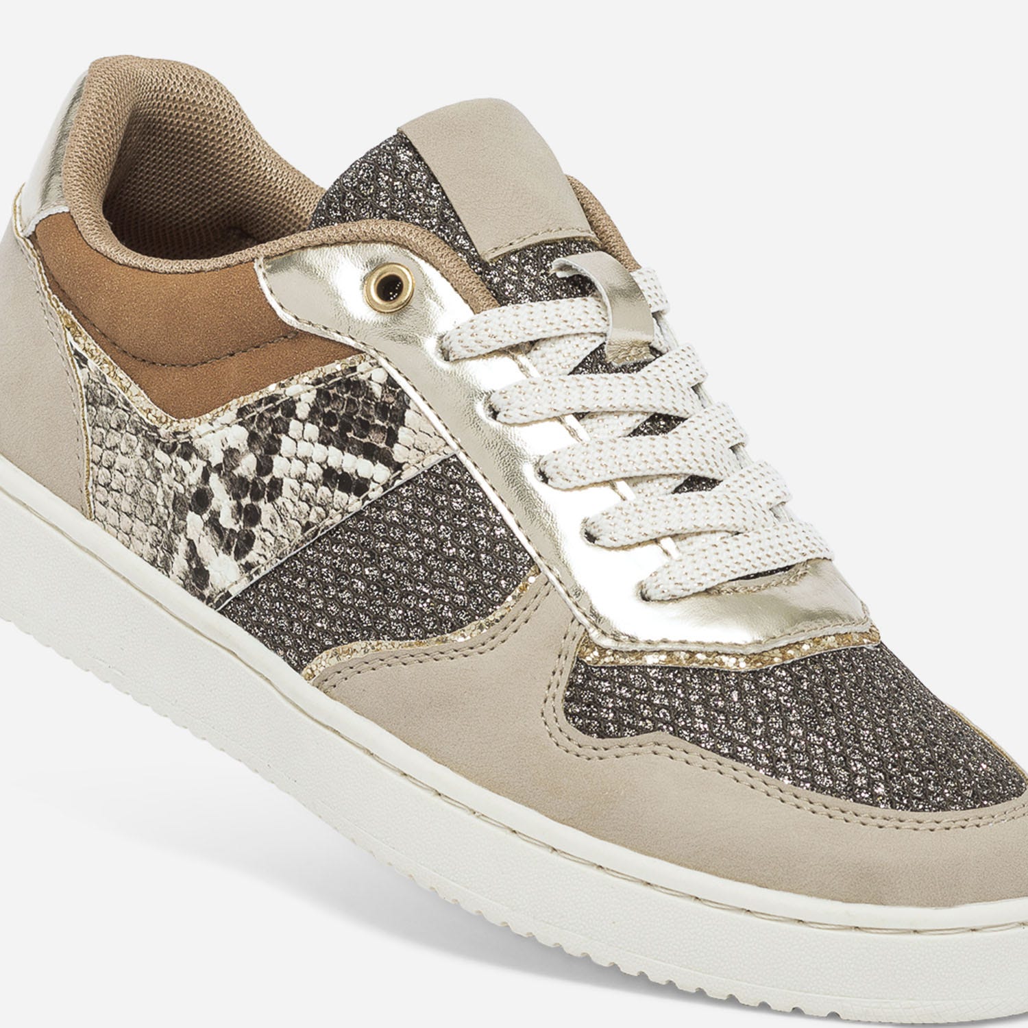 Tennis TEXTO beige, camel, or et effet python