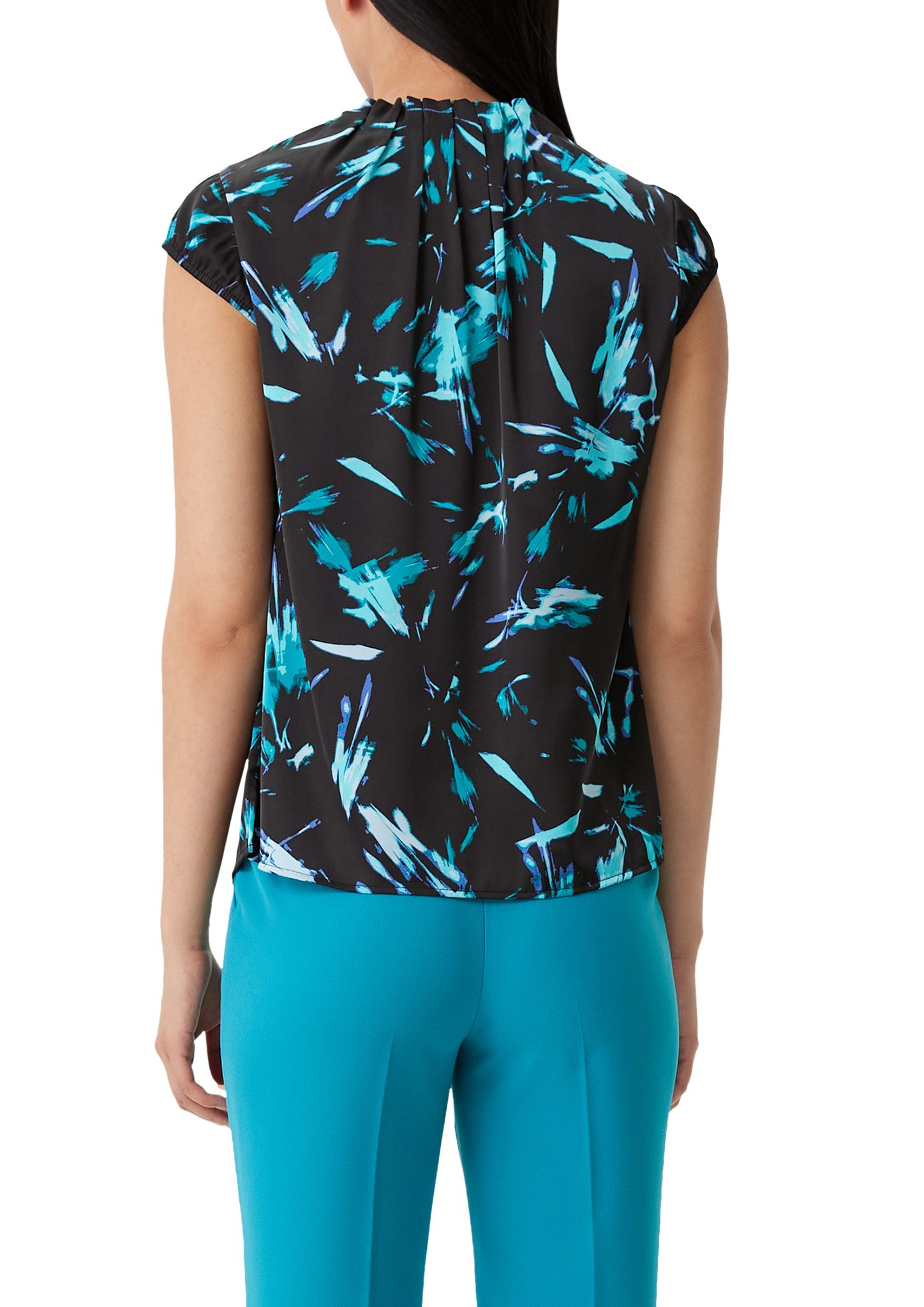 Comma Kurzarmbluse Satinbluse mit Raffung Raffung