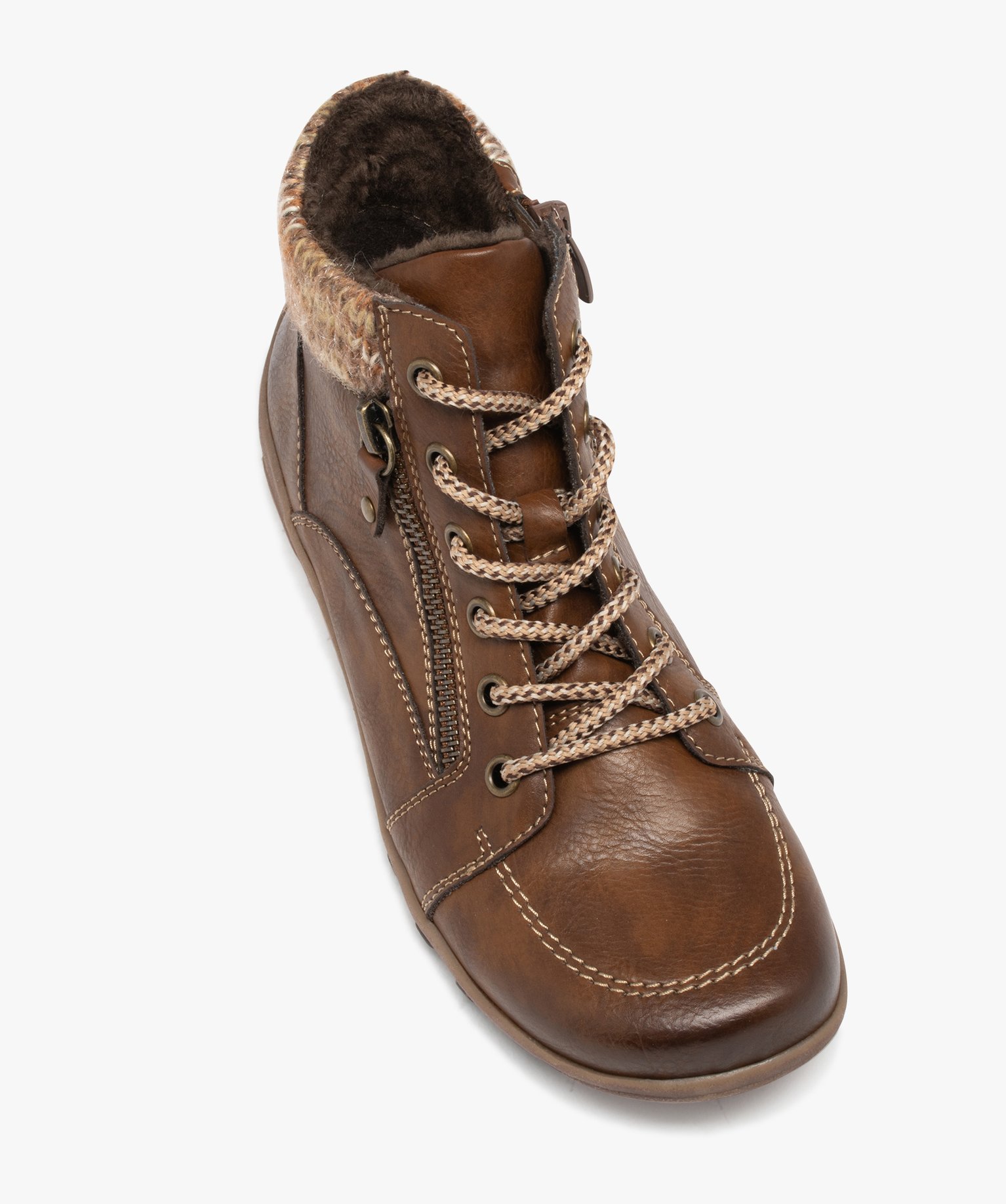 Boots femme confort avec col en maille et détail à zip - S... marron | GEMO