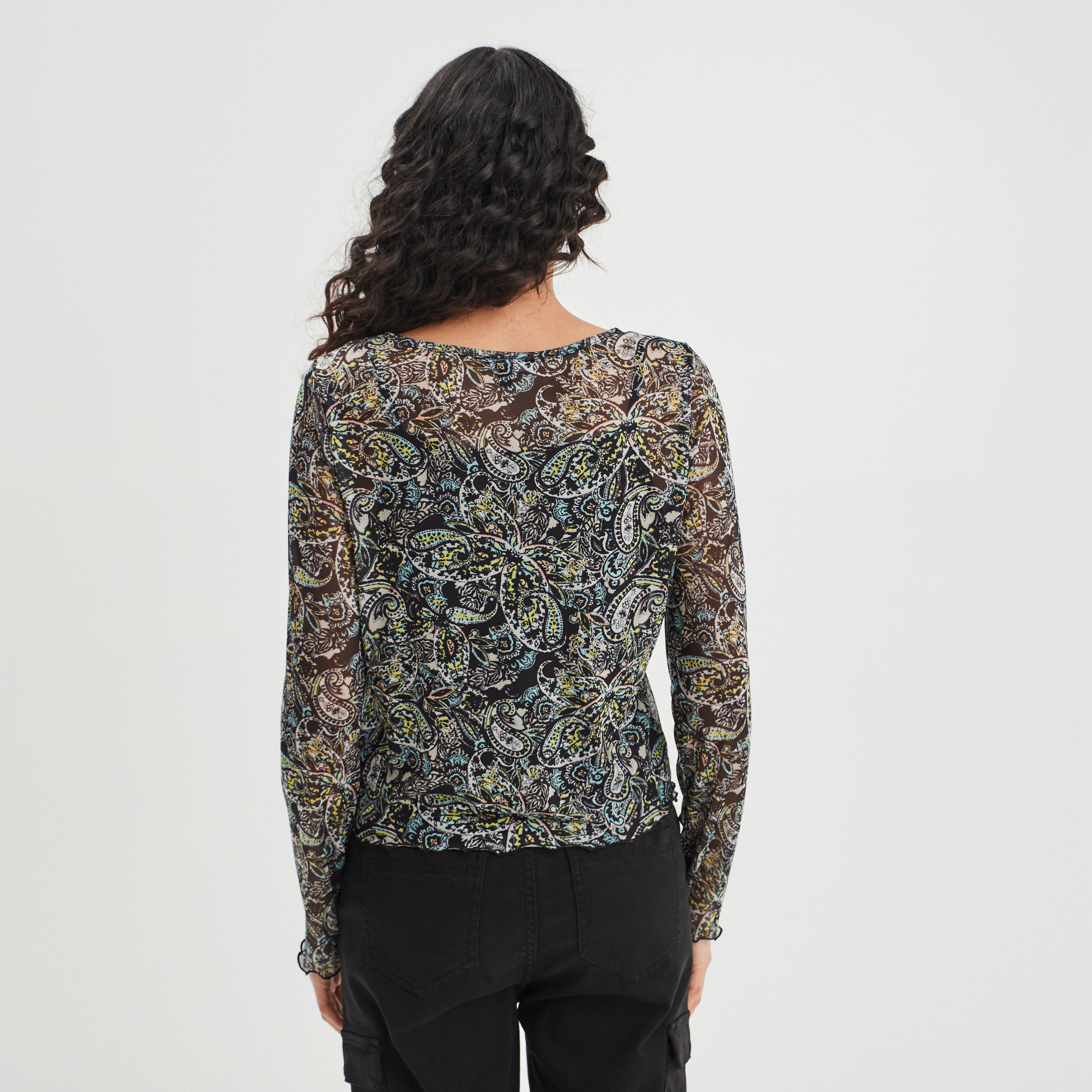 T-shirt manches longues mesh noir femme | La Halle