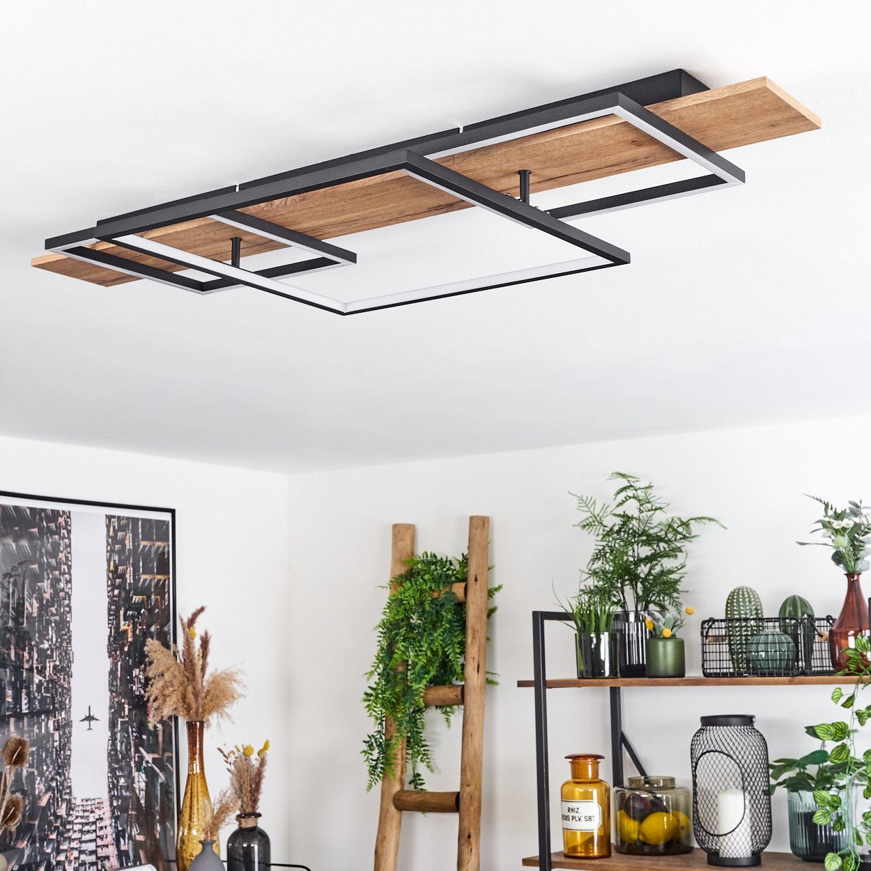 hofstein Deckenleuchte Palermo dimmbare Deckenlampe aus Metall/Holz, 3000 Kelvin