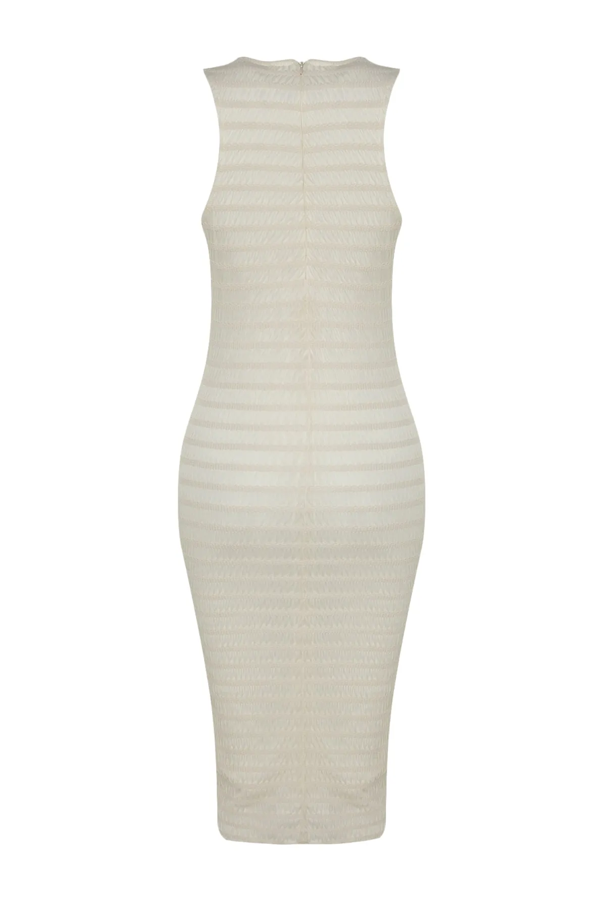 Trendyol Collection  Enganliegendes, ecrufarbenes, tailliertes Midi-Kleid mit Neckholder und strukturiertem, dehnbarem Strickkleid in limitierter Auflage TWOSS23EL02192