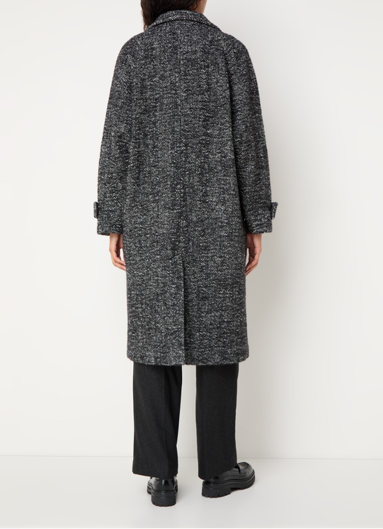 Palton Sessùn Bleecker din amestec de lână alpaca cu model în spic de herringbone.