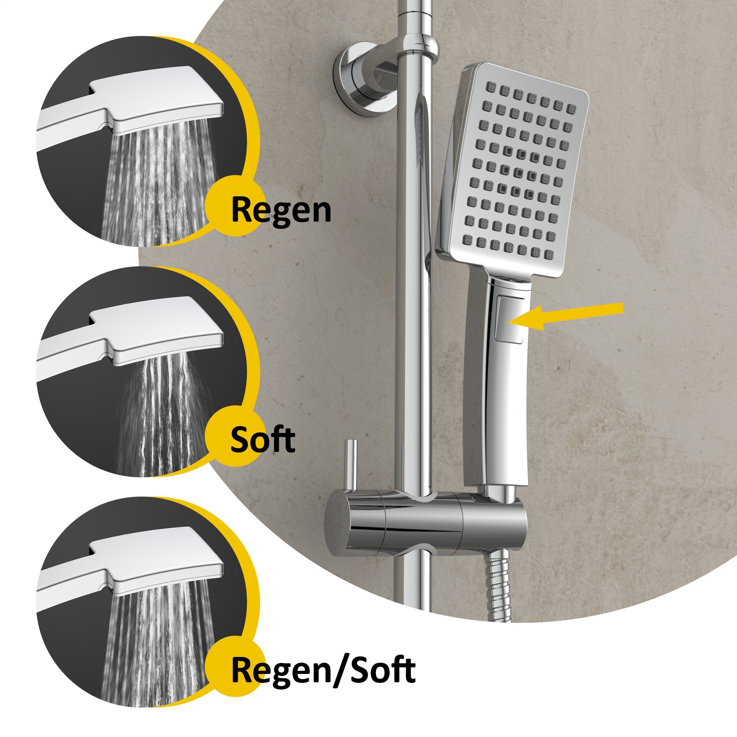 instmaier Brausegarnitur, 3 Strahlart(en), mit Duschablage, ohne Thermostat, modernes Design
