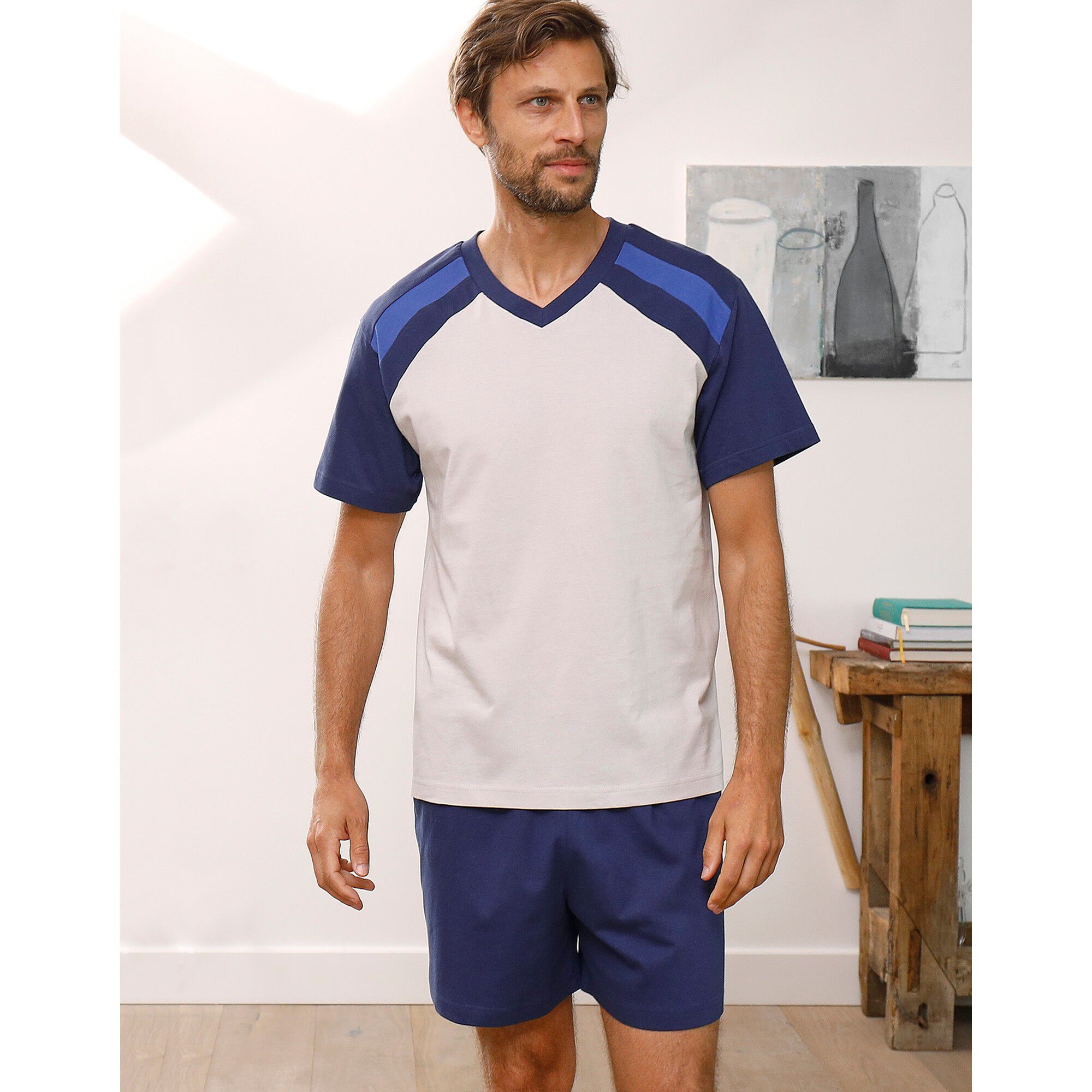 Pyjama short tricolore