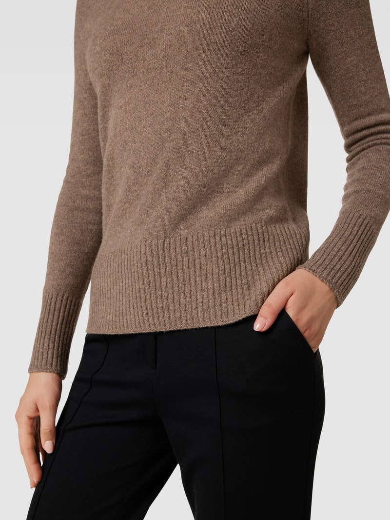 Strickpullover aus Wolle mit Stehkragen in haselnuss braun