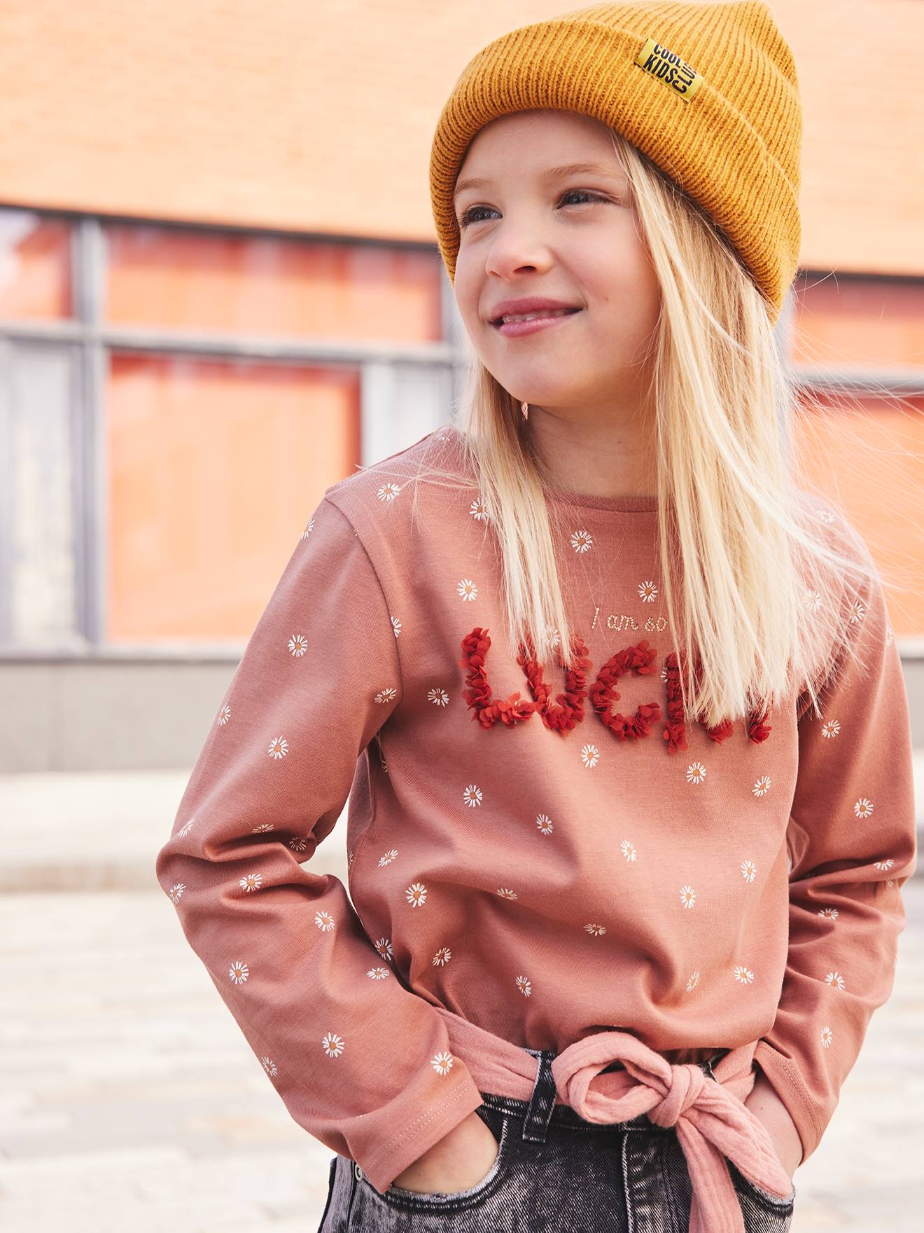 Vertbaudet Mädchen Shirt mit Reliefschrift - braun