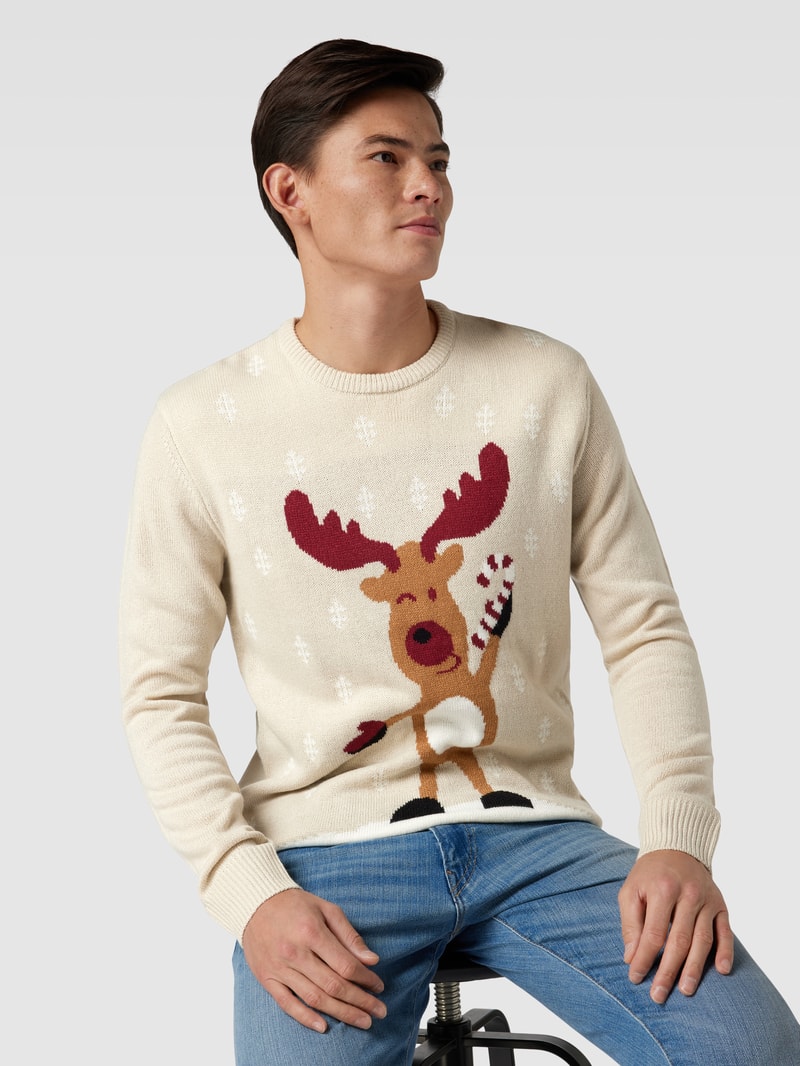 Strickpullover mit Allover-Muster in stein