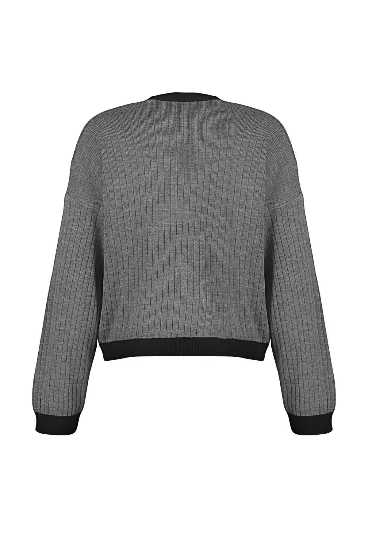 Trendyol Collection  Anthrazitfarbene Strick-Cardigan mit Farbblockdesign TWOAW24HI00161