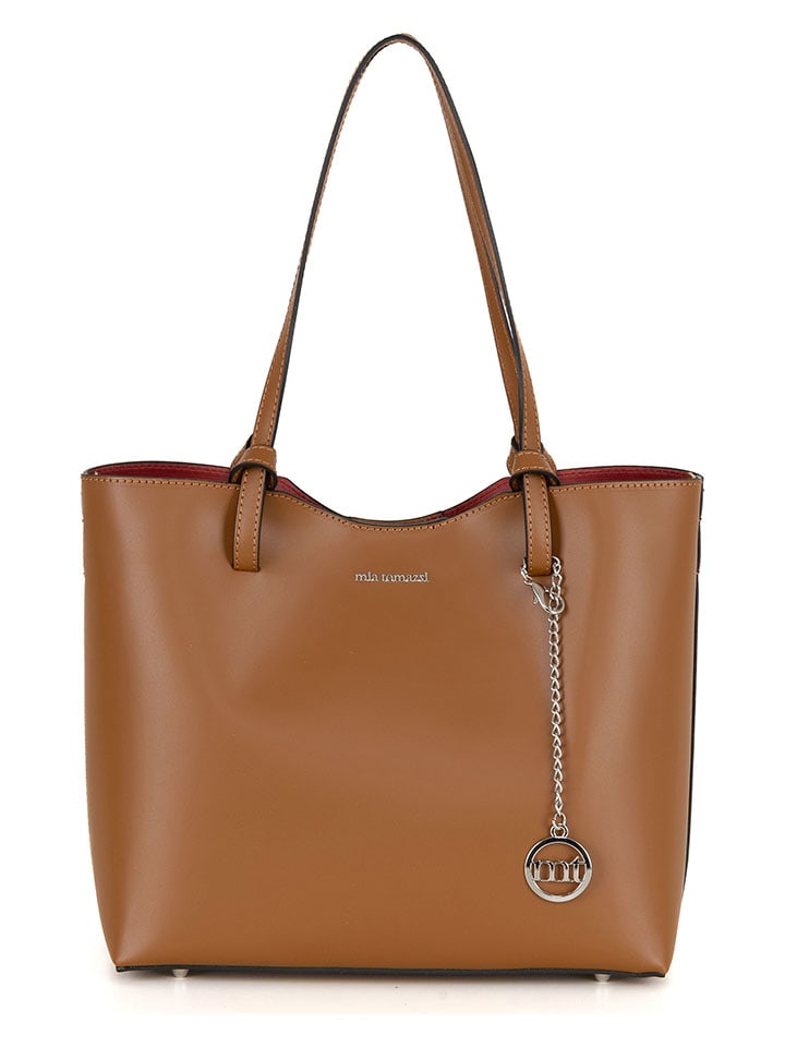 Mia Tomazzi Leder-Schultertasche in Hellbraun - (B)31 x (H)26 x (T)14 cm günstig kaufen onesize