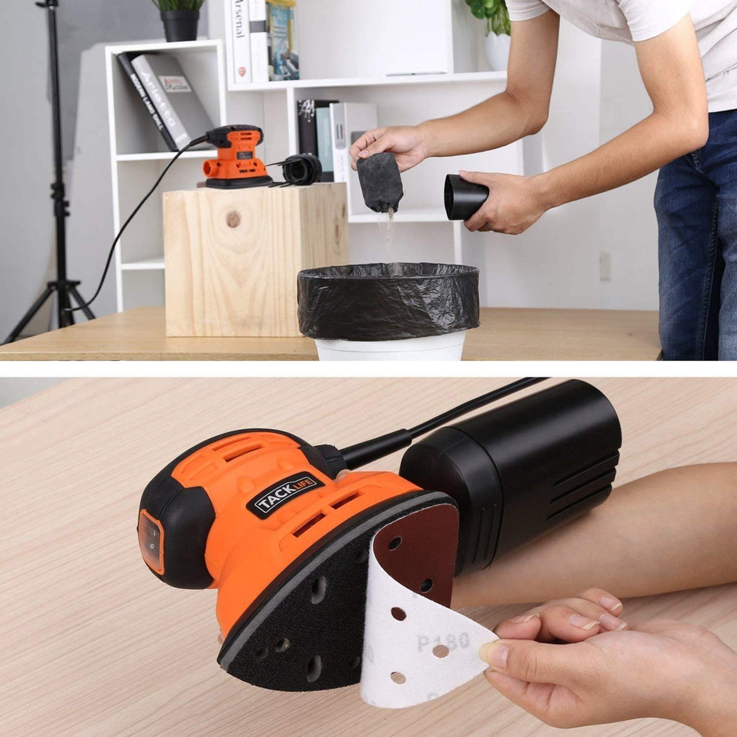 TACKLIFE Multischleifer, 130W 12000RPM mit 12 Schleifpapieren, 3m Netzkabel