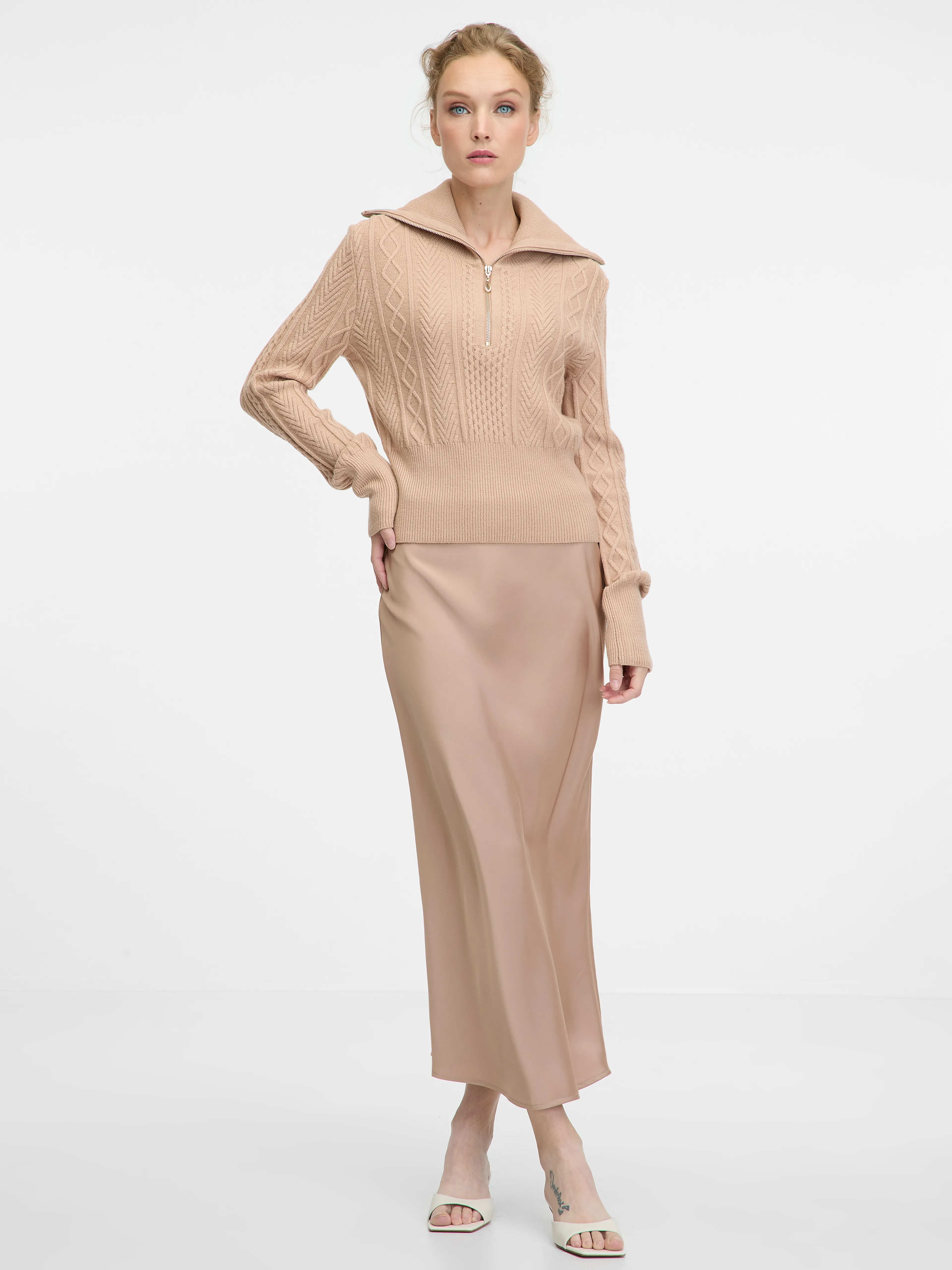 Beigefarbener Damen-Midirock ORSAY