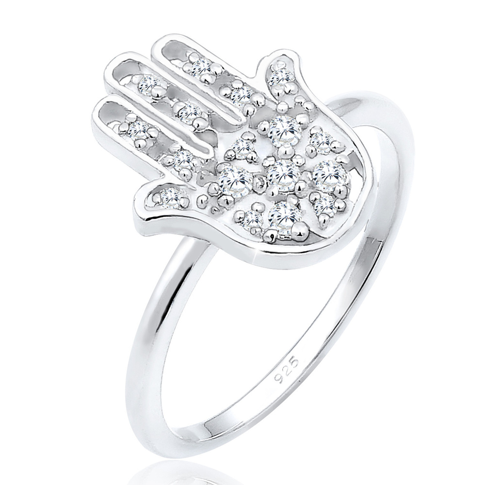 Elli Elli Bague La Main Hamsa Karma Cristaux Zircone Bague Femme - (925/1000) Argent Bague