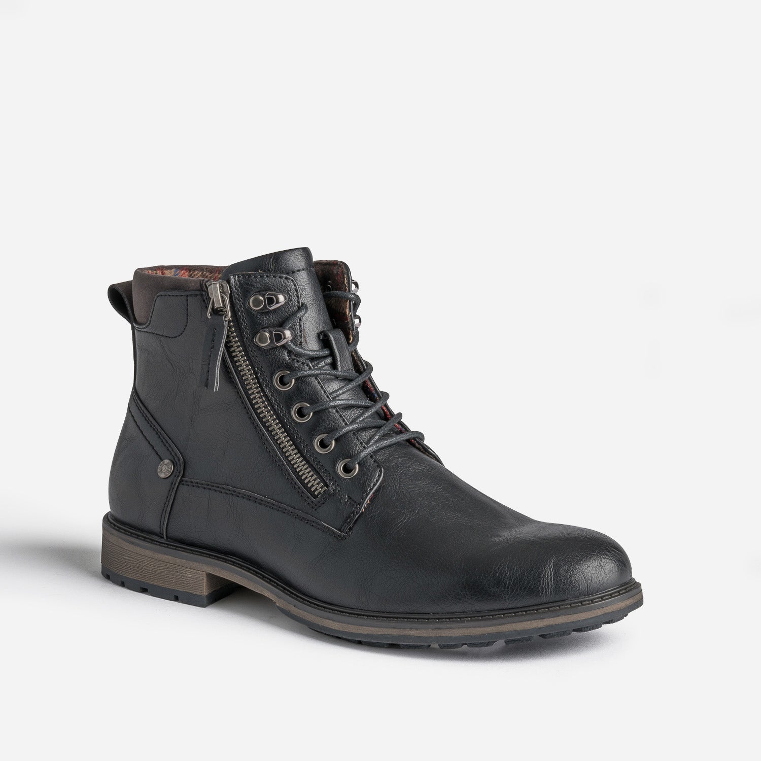 Bottine noire à doublure carreaux