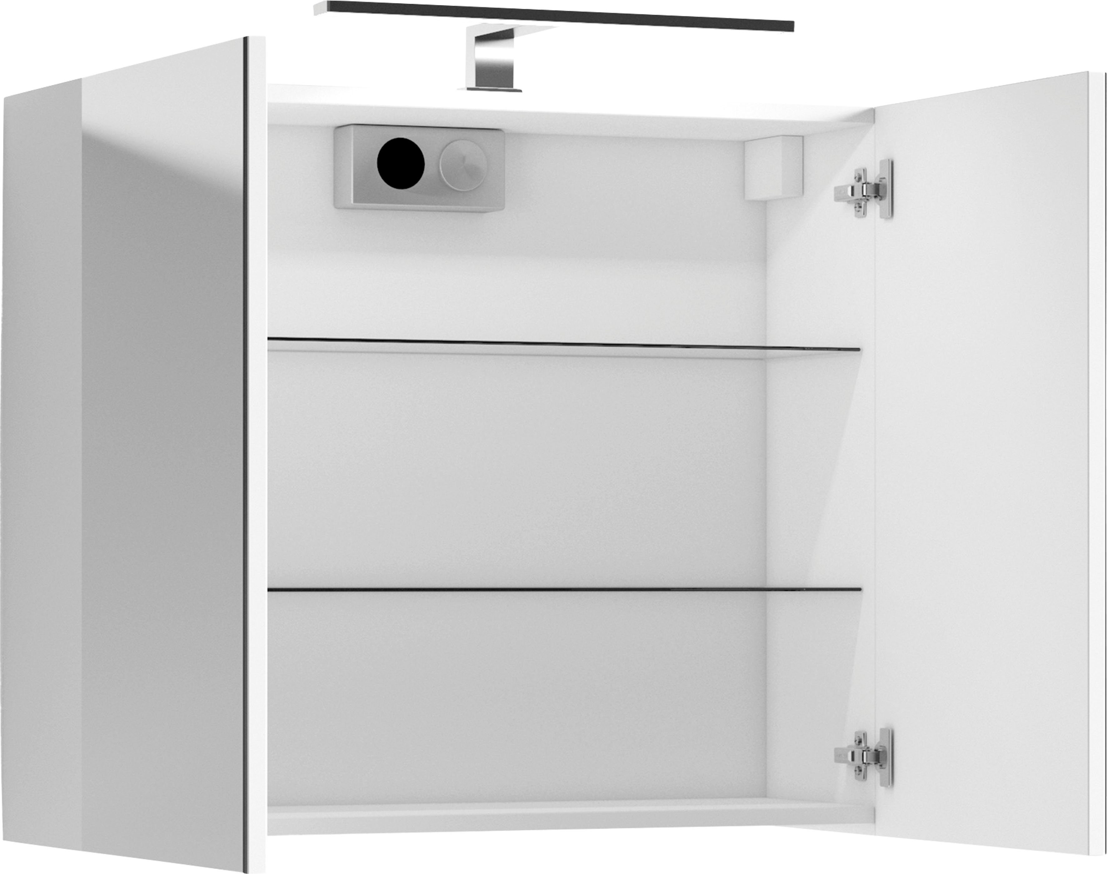 byLIVING Spiegelschrank Spree Breite 70 cm, 2-türig, mit LED Beleuchtung und Schalter-/Steckdosenbox