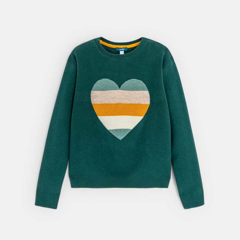 Pull motif cœur vert Fille