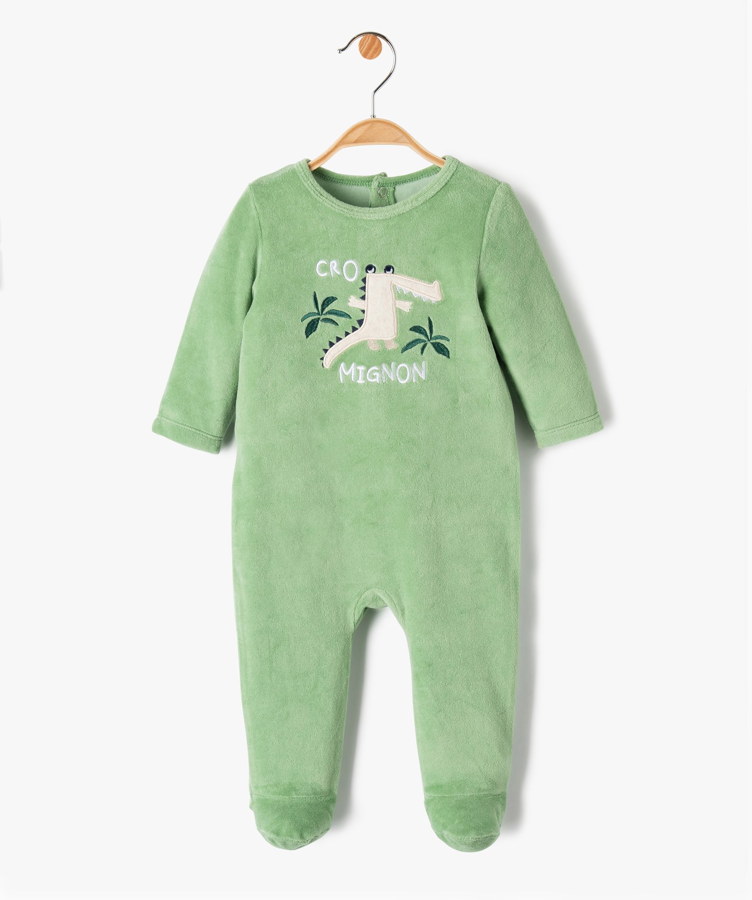 Pyjama dors-bien en velours imprimé bébé beige | GEMO