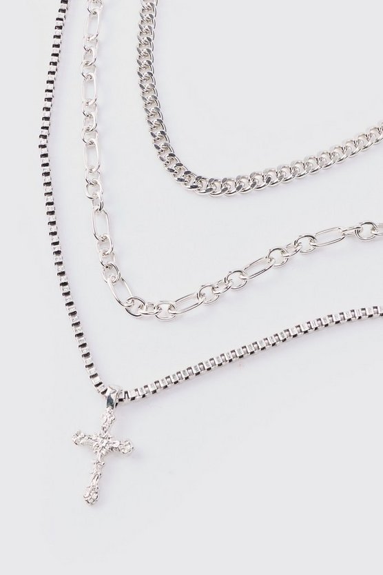 Mehrlagige Halskette mit Kreuz
