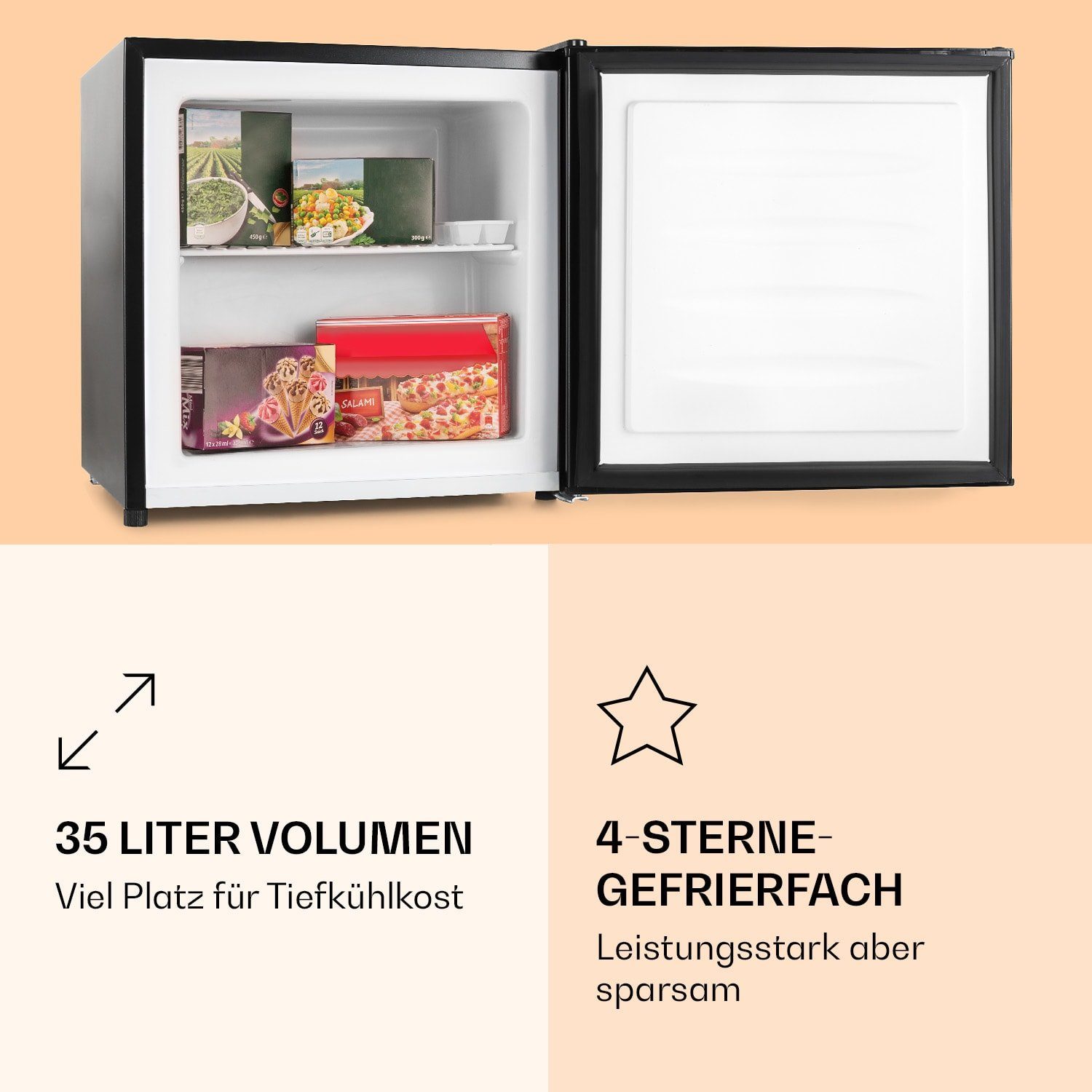 Klarstein Gefrierschrank CO2-Garfield-B 10029334A, 47 cm hoch, 47 cm breit, Tiefkühlschrank freistehend Gefriertruhe Gefrierschrank groß Kühltruhe