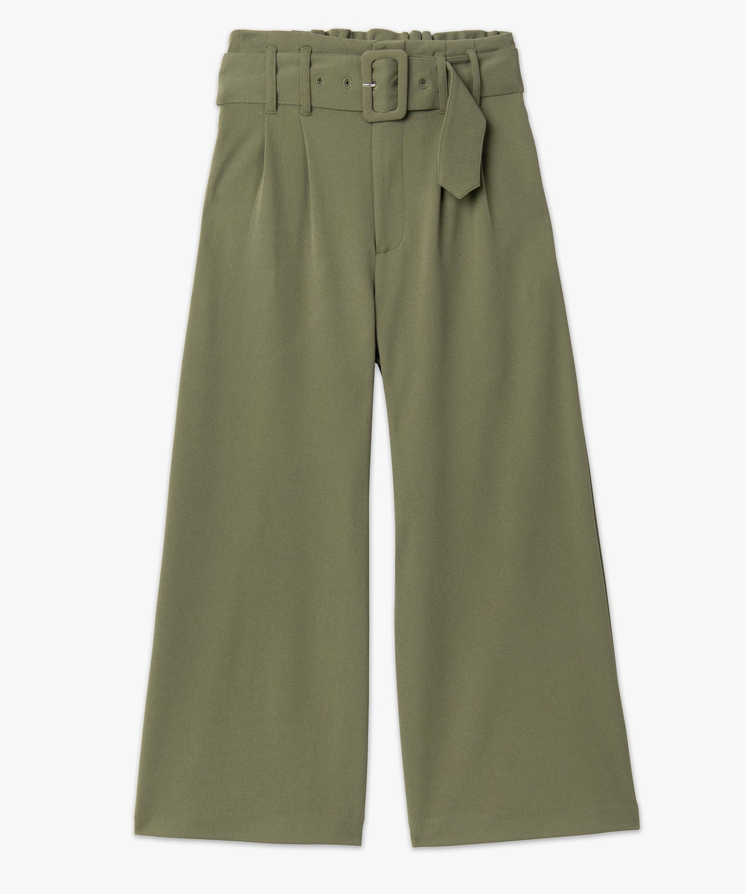 Pantacourt femme taille haute avec ceinture à boucle kaki | GEMO